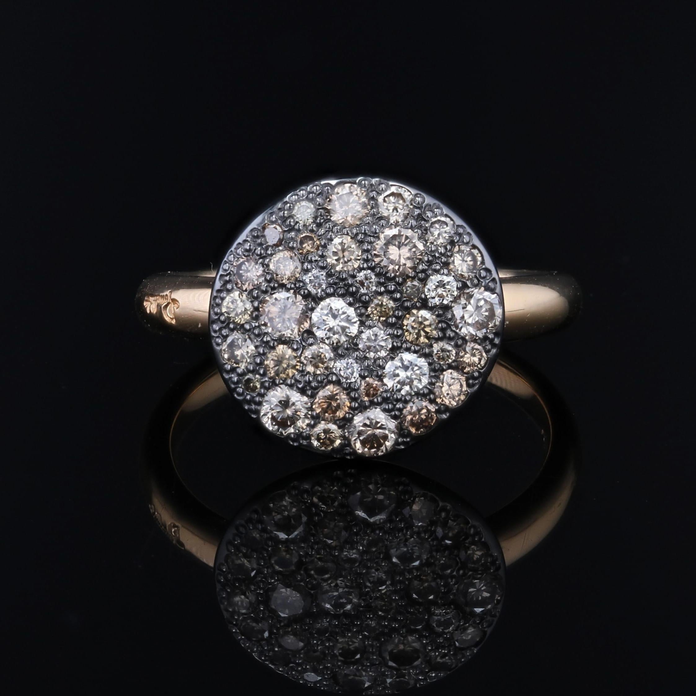 Modern Cognac Diamonds 18 Karat Rhodium Rose Gold Large Pomellato Sabbia Ring For Sale 1