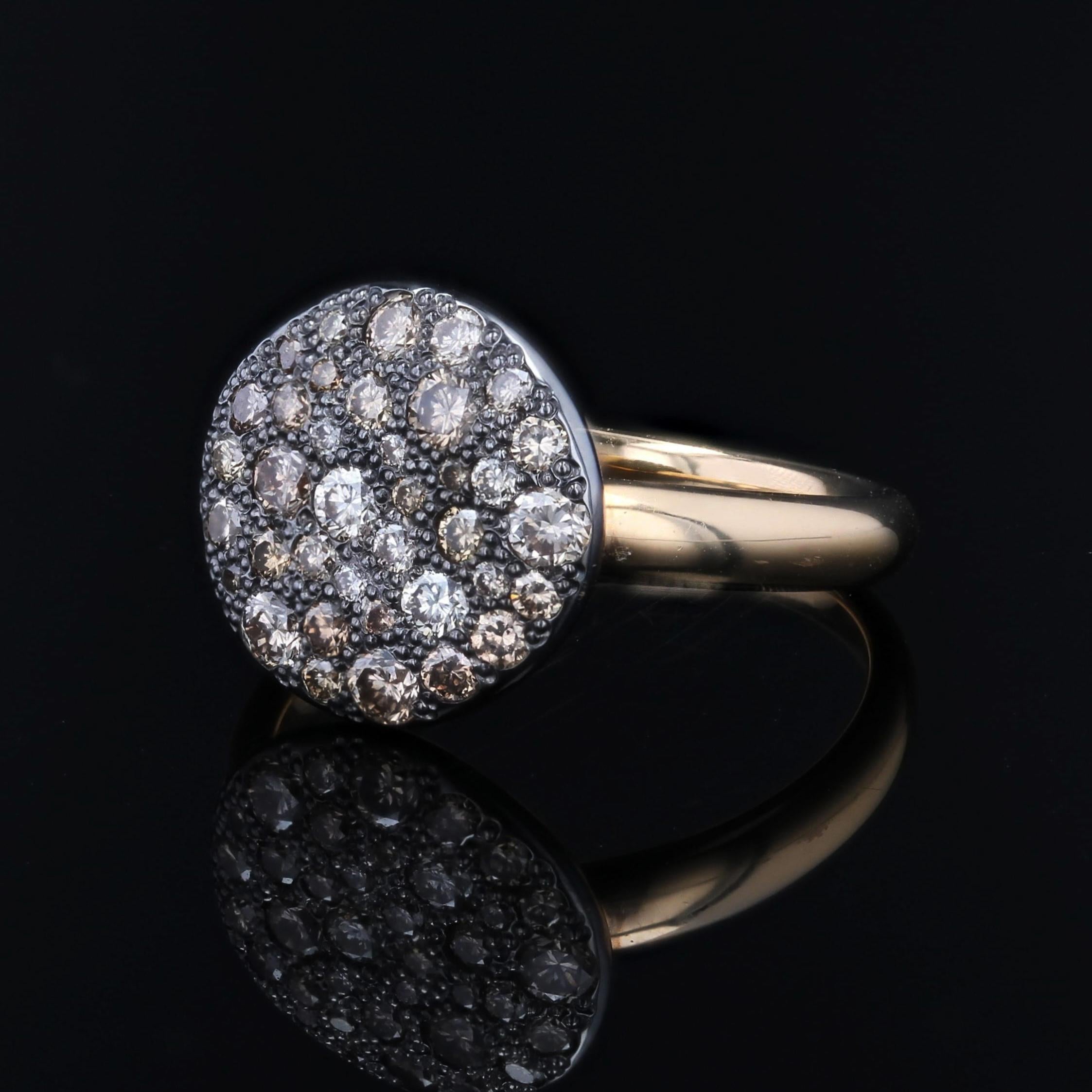 Modern Cognac Diamonds 18 Karat Rhodium Rose Gold Large Pomellato Sabbia Ring For Sale 3