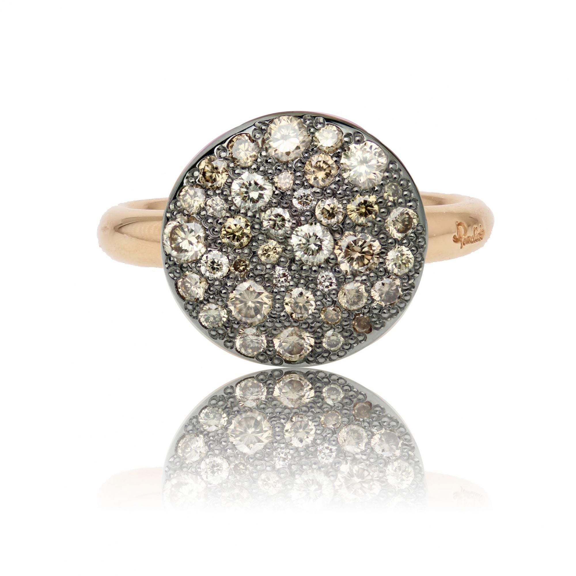 Moderner Cognacfarbener Diamanten 18 Karat Rhodium Roségold Großer Pomellato Sabbia Ring