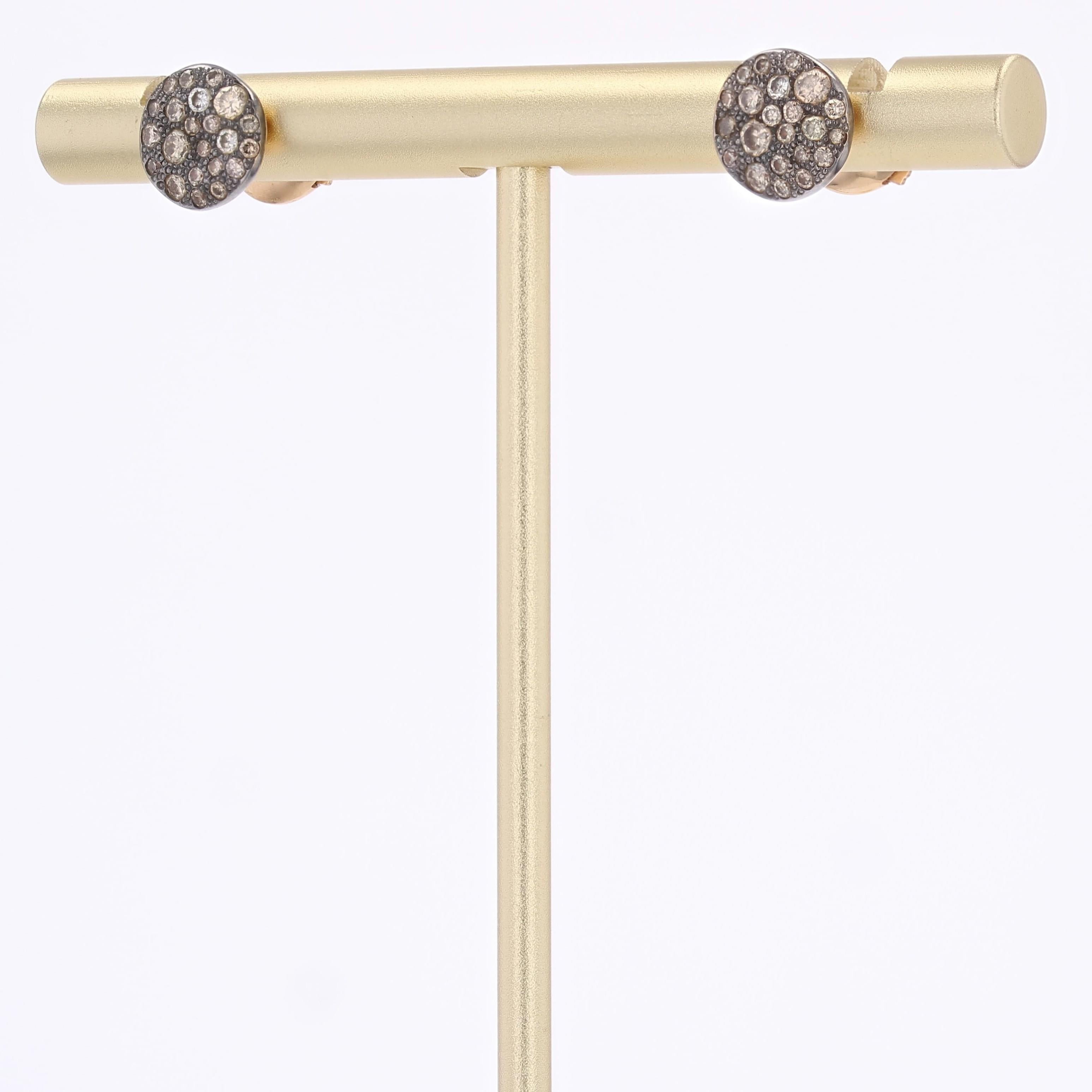 Modern Cognac Diamonds 18 Karat Rhodium Rose Gold Pomellato Sabbia Earrings For Sale 1