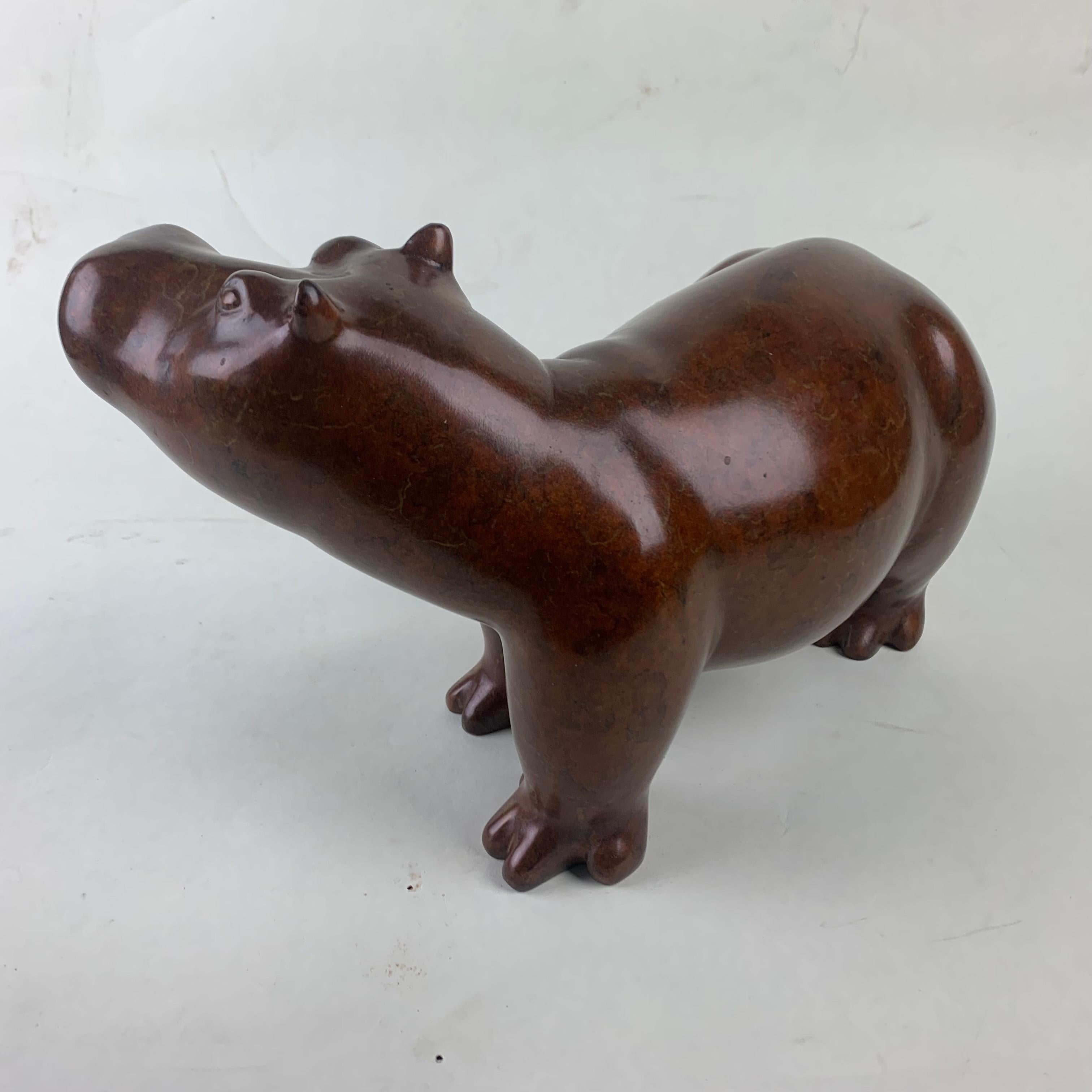 European Modern Cold Painted Bronze Figure of Hippo by Anita Mandl