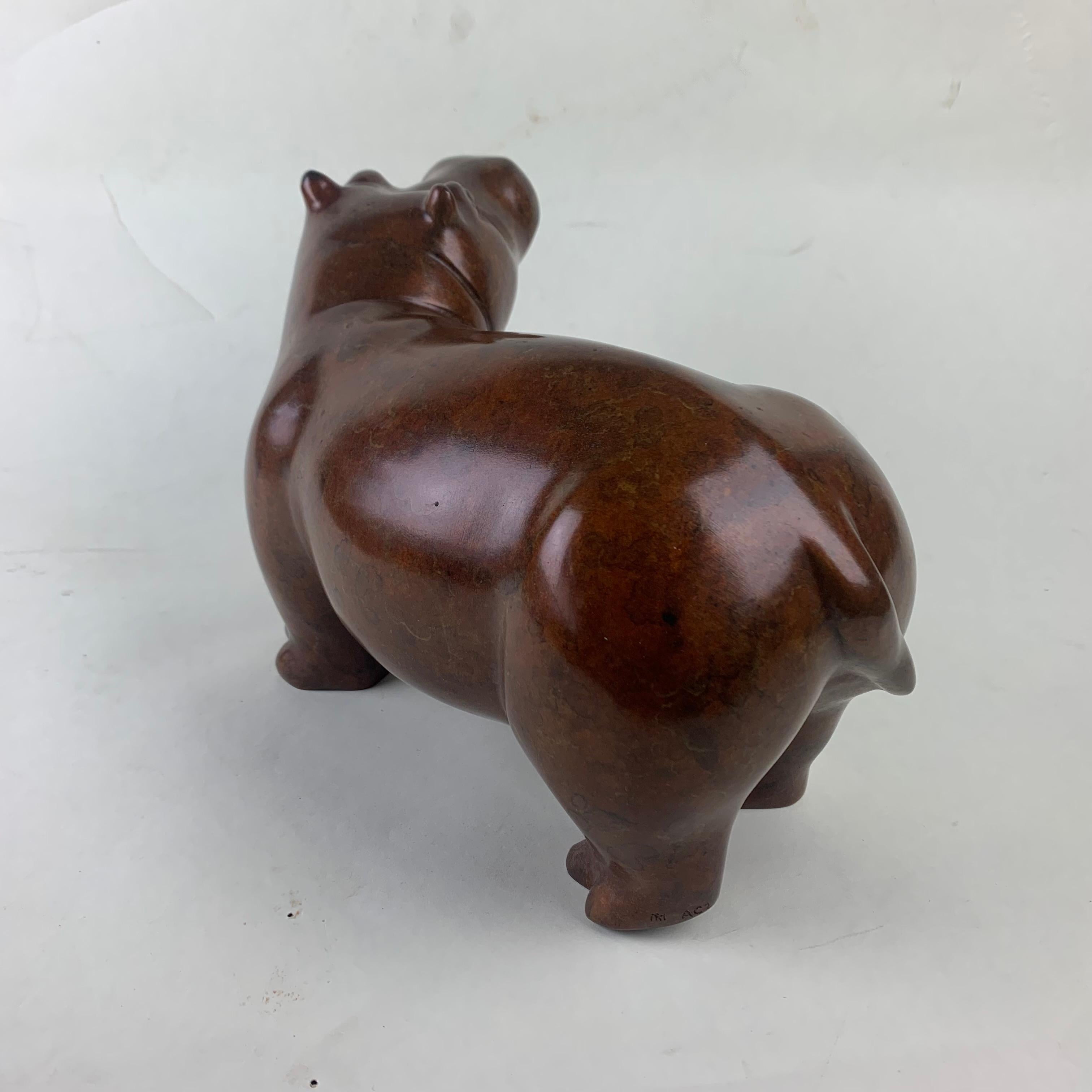 Cast Modern Cold Painted Bronze Figure of Hippo by Anita Mandl For Sale