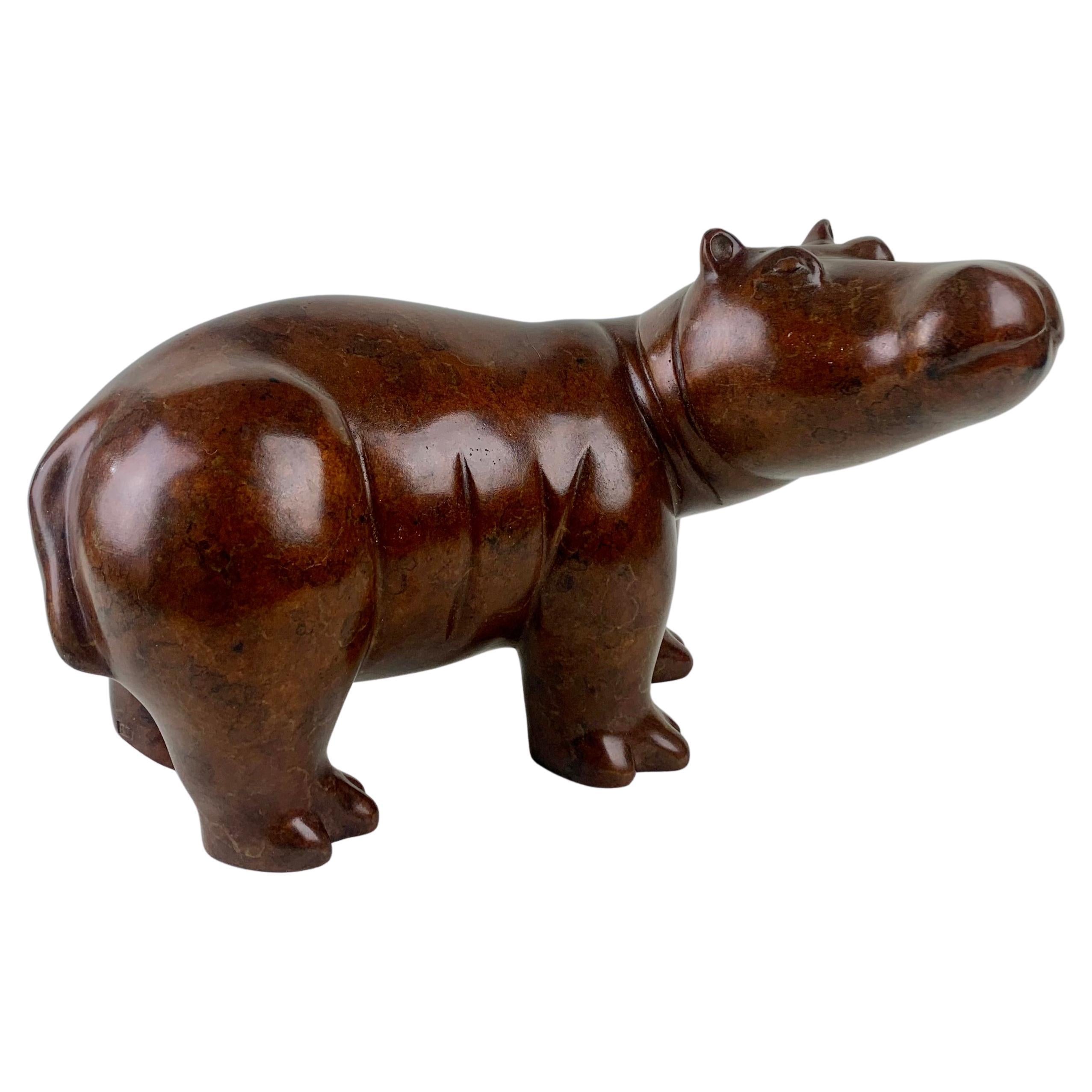 Modern Cold Painted Bronze Figure of Hippo by Anita Mandl For Sale