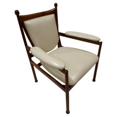Modern Collection: Solid Walnut Apostle  Arm Chair With White Leather