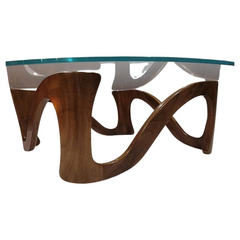 Modern Collection Solid Walnut Coffee Table With Glass Top  French Polished