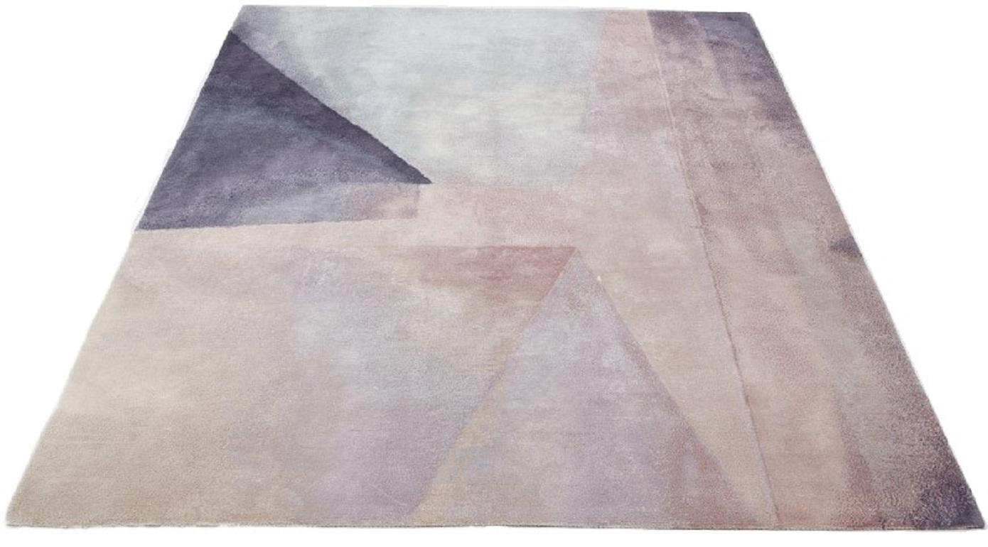 Indian Modern Color Block Abstract Pink Purple Blue Hand Knotted Wool & Silk Rug For Sale