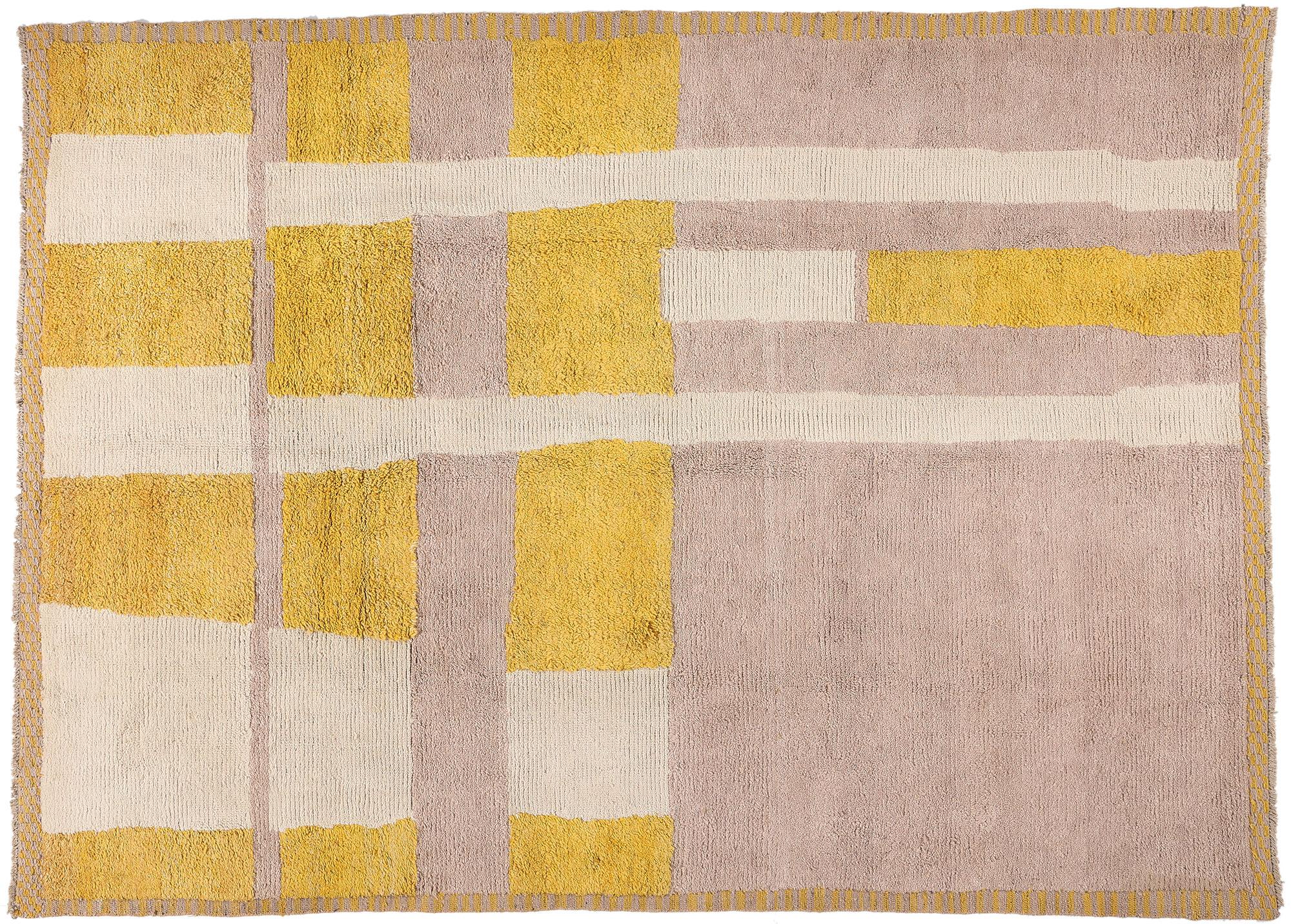 Modern Color Block Moroccan Rug Inspired by the Softer Side of Piet Mondrian For Sale 4