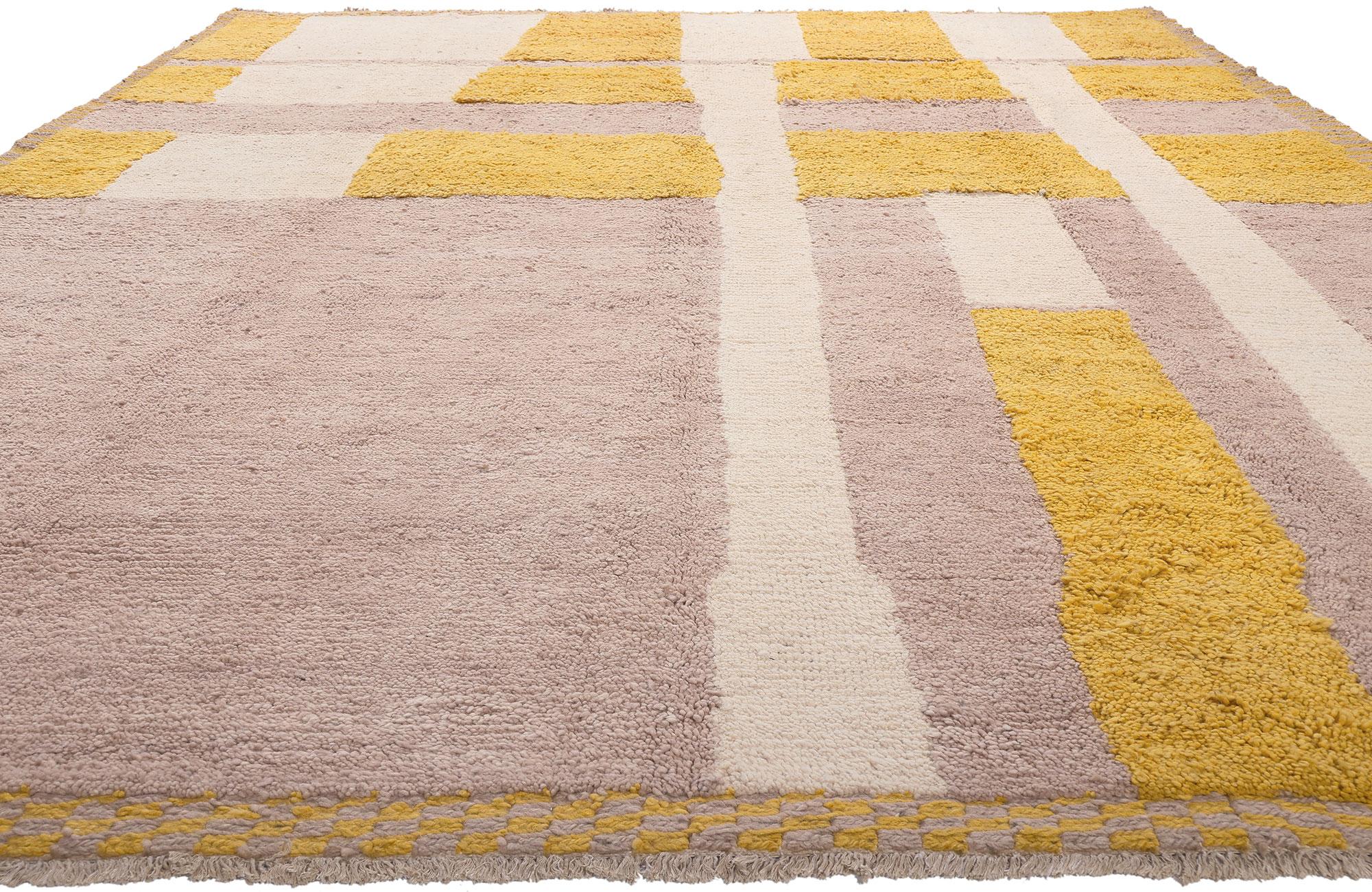 Hand-Knotted Modern Color Block Moroccan Rug Inspired by the Softer Side of Piet Mondrian For Sale