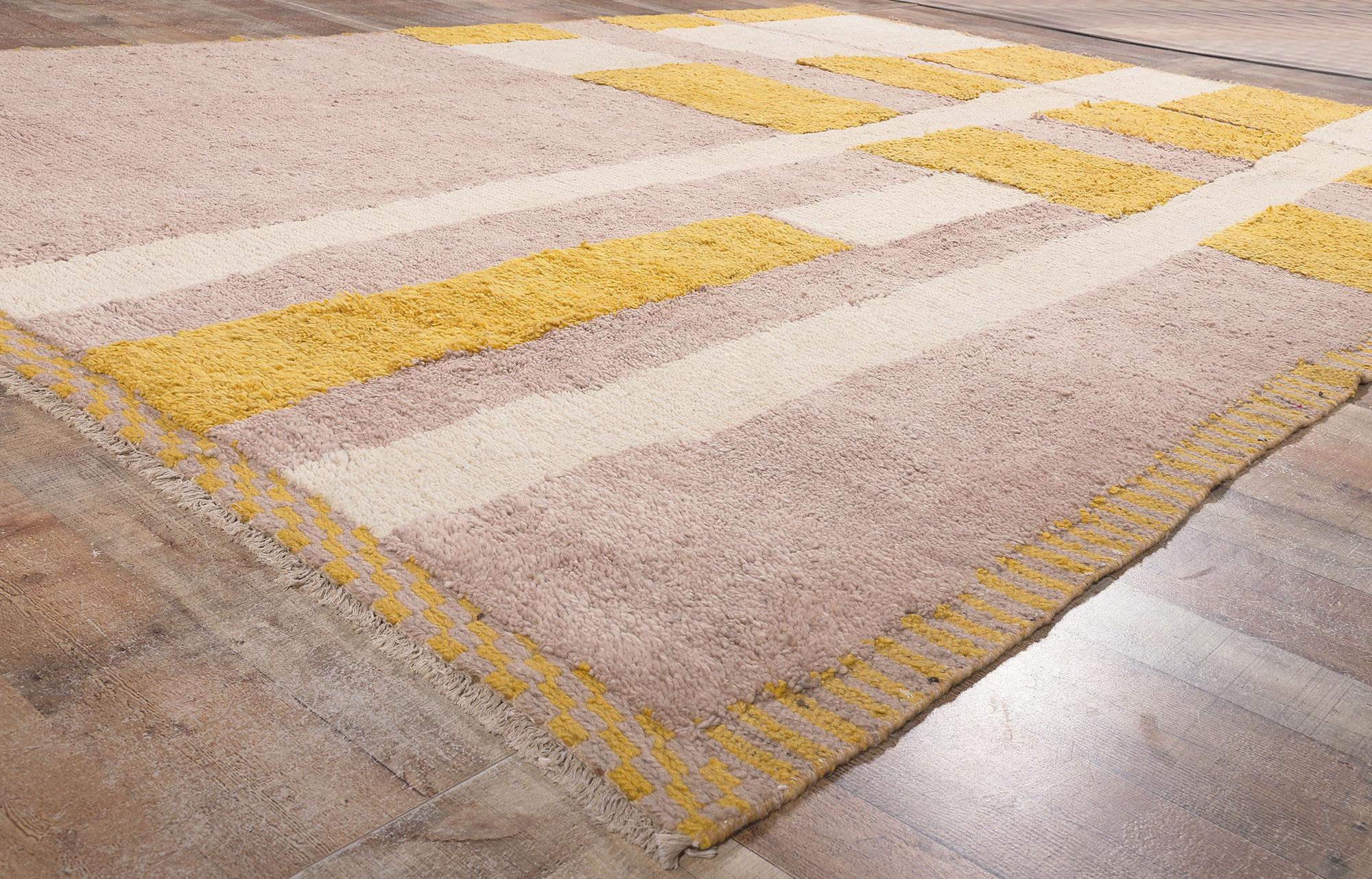 Modern Color Block Moroccan Rug Inspired by the Softer Side of Piet Mondrian For Sale 1