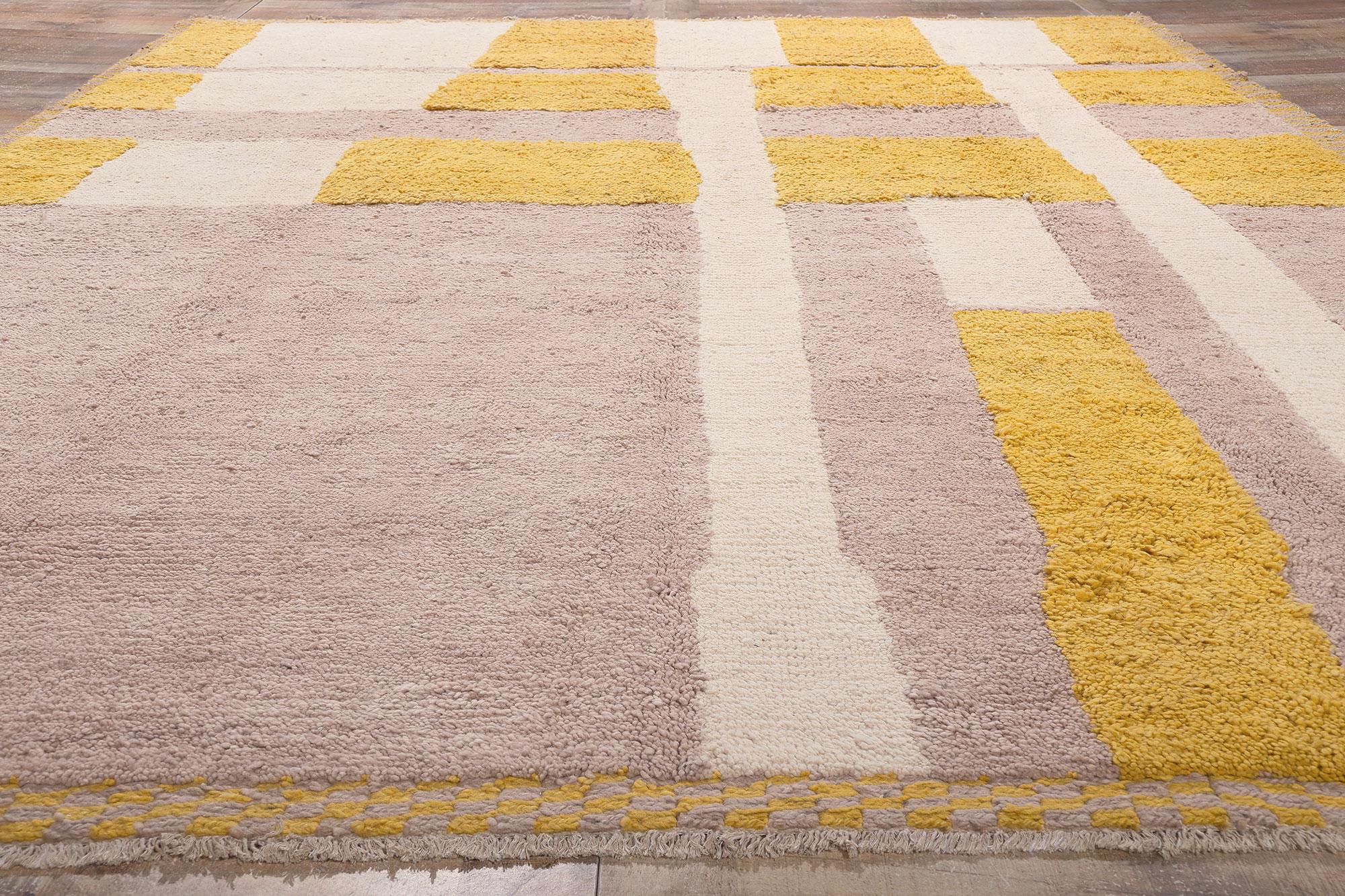 Modern Color Block Moroccan Rug Inspired by the Softer Side of Piet Mondrian For Sale 2