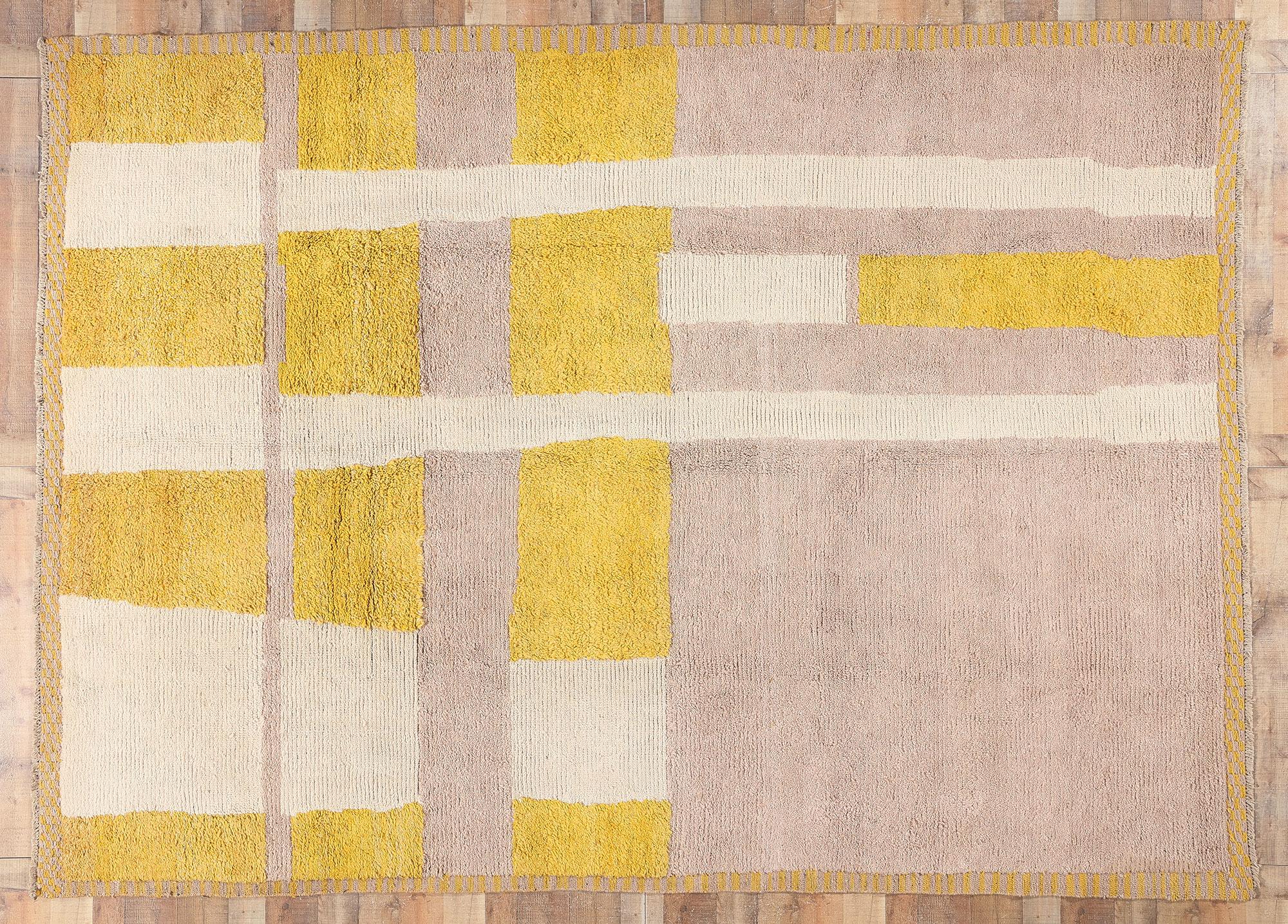 Modern Color Block Moroccan Rug Inspired by the Softer Side of Piet Mondrian For Sale 3