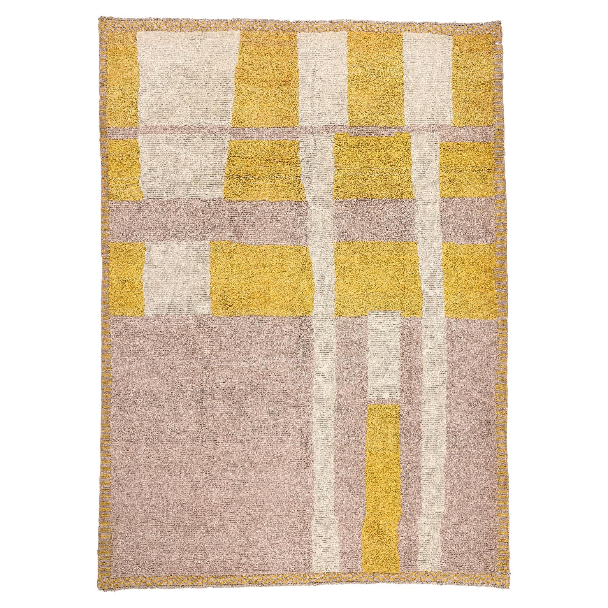 Modern Color Block Moroccan Rug Inspired by the Softer Side of Piet Mondrian For Sale