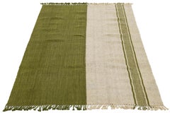 Modern Color-Blocked Kilim: Sage & Cream Flatweave Wool Area Rug 8x12