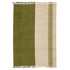 Modern Color-Blocked Kilim: Sage & Cream Flatweave Wool Area Rug 8x12