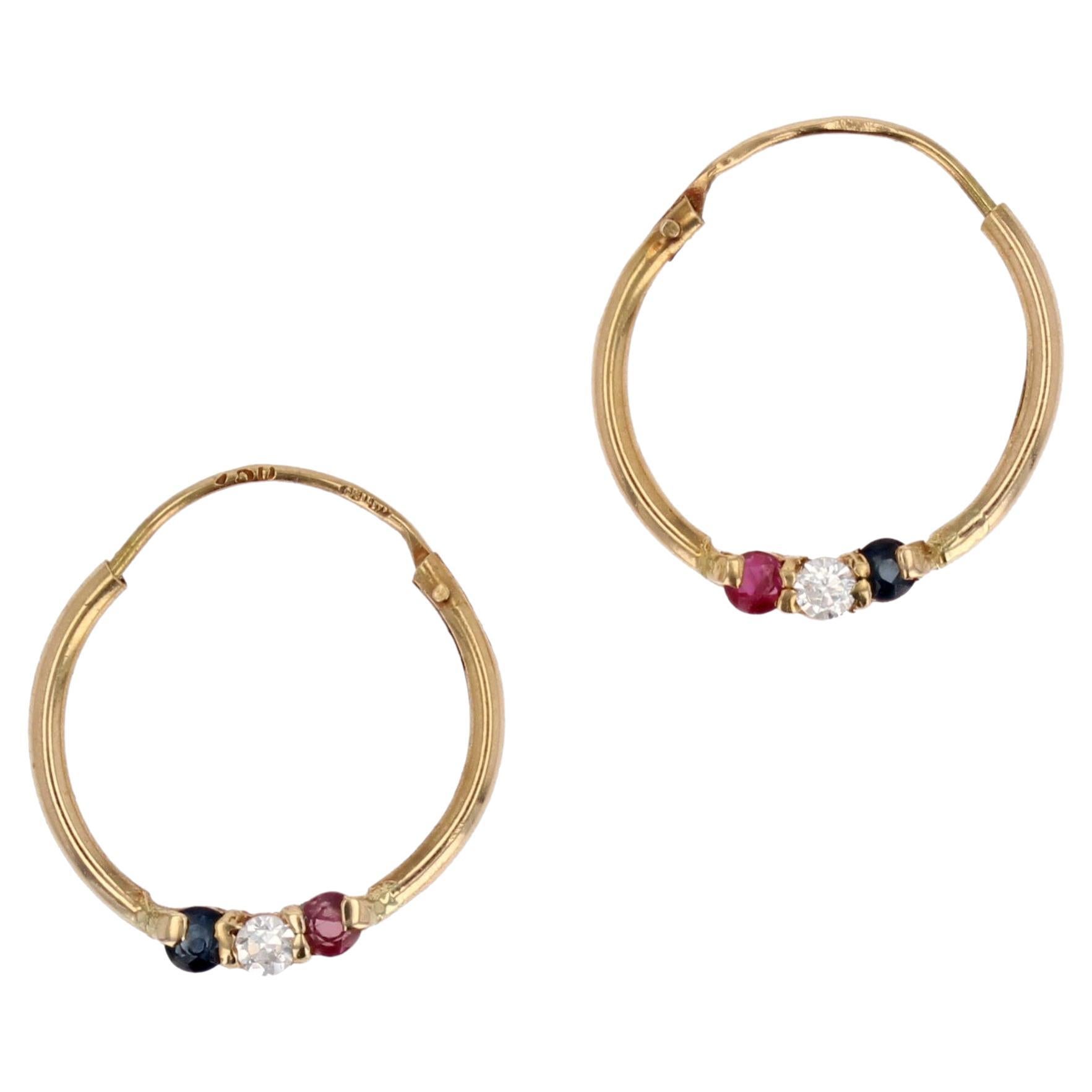 Modern Colored Sapphires 18 Karat Yellow Gold Creole Hoop Earrings