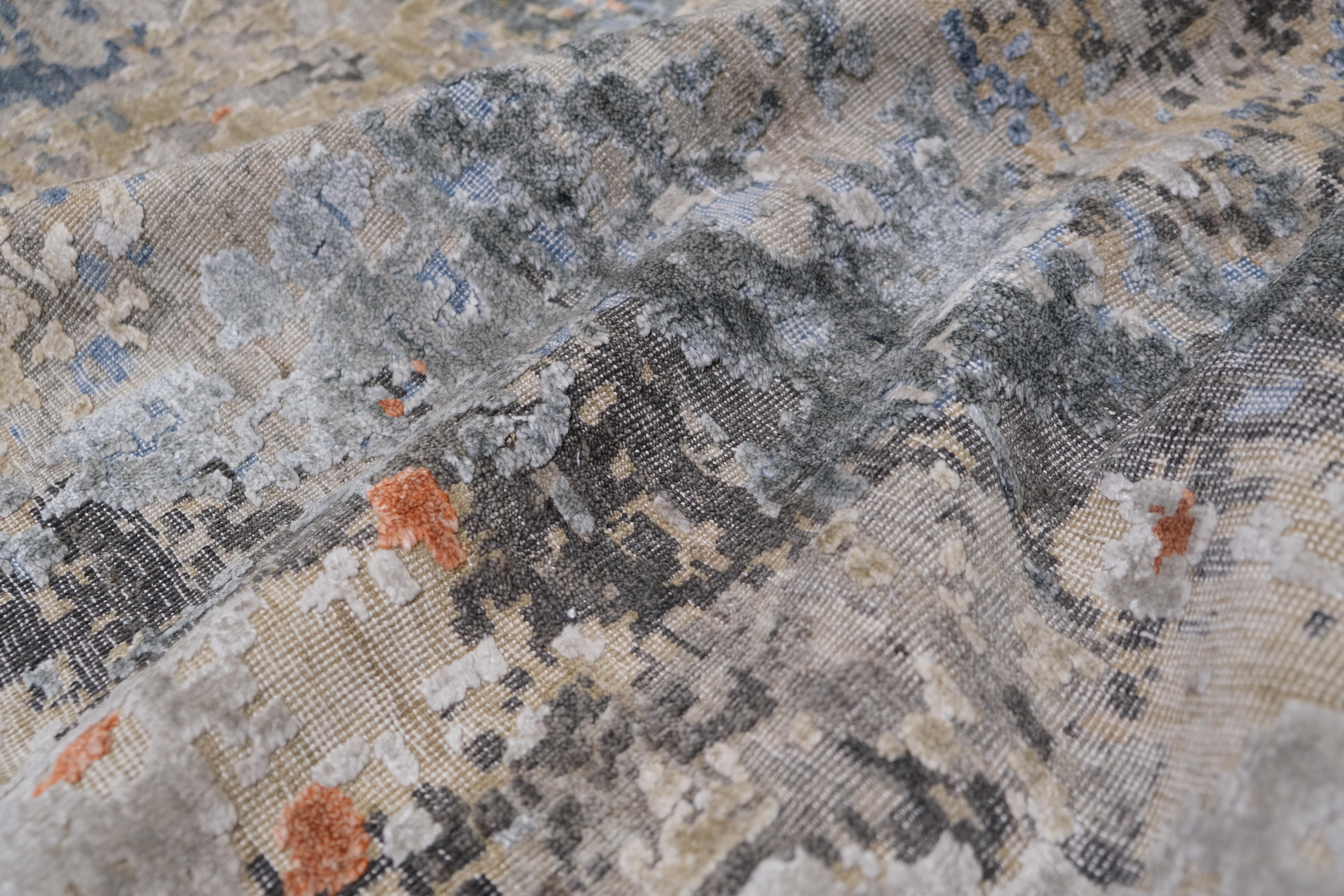 Rehaussez votre intérieur avec ce superbe tapis en laine noué à la main, qui présente un motif abstrait d'inspiration impressionniste. L'artisanat complexe réunit une palette harmonieuse créant un chef-d'œuvre visuel à la fois moderne et