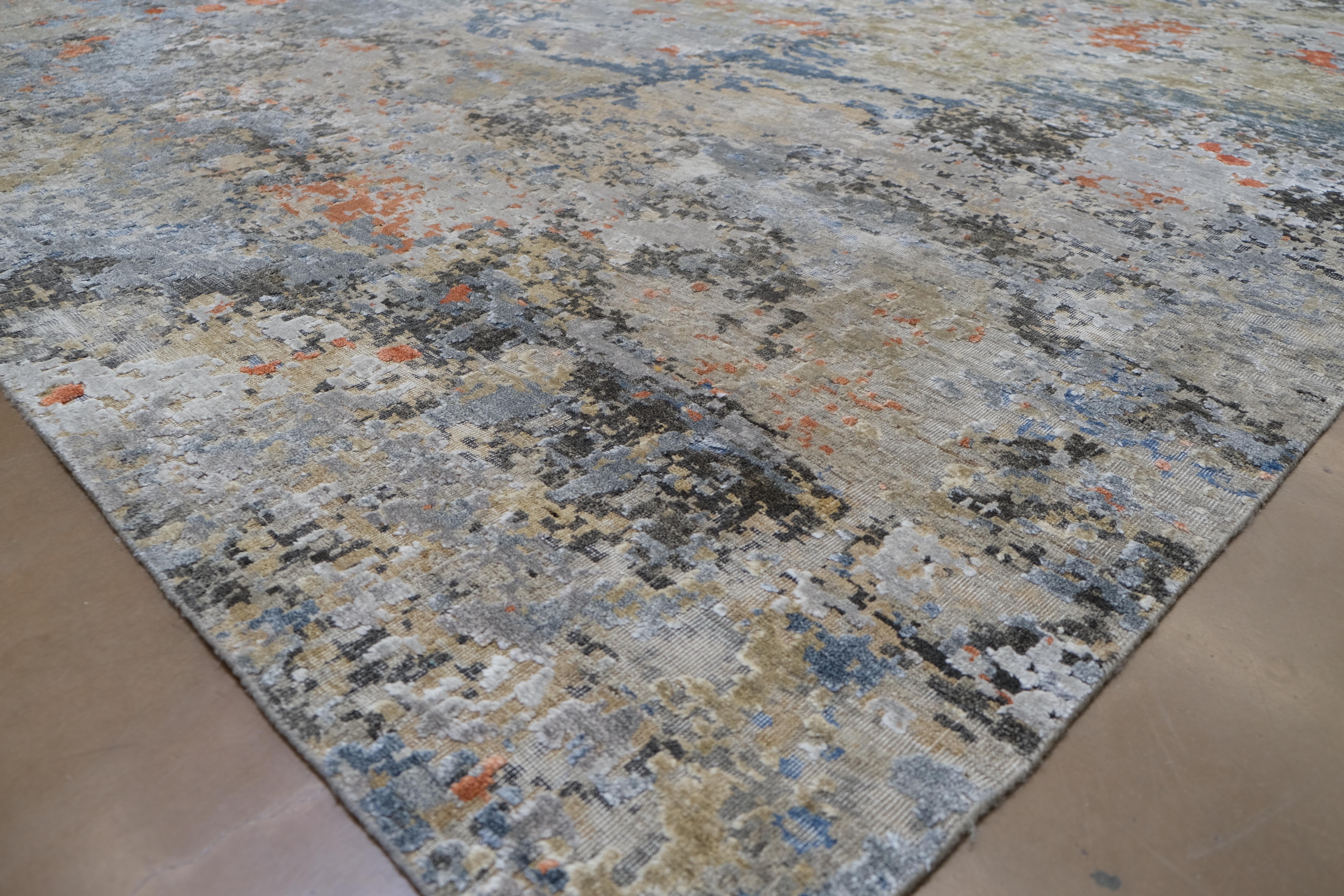 Indien Tapis abstrait et coloré noué à la main 11'10''x15'9'' en vente