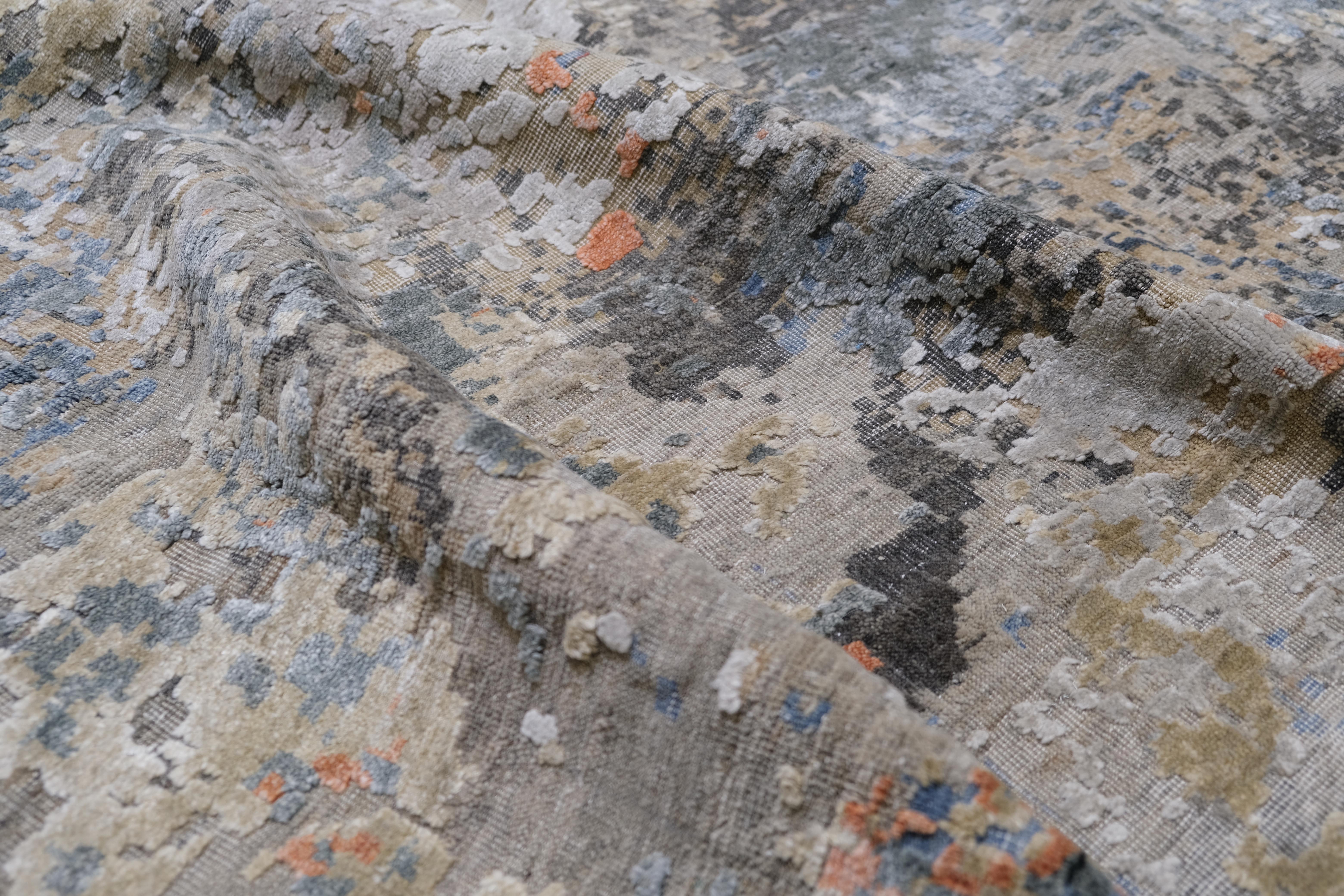 Noué à la main Tapis abstrait et coloré noué à la main 11'10''x15'9'' en vente