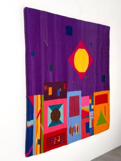 Modern Colorful Geometric Fiber Art Wool Tapestry Wall Hanging by Helga Berry