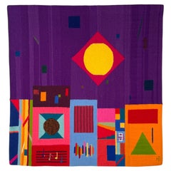Modern Colorful Geometric Fiber Art Wool Tapestry Wall Hanging by Helga Berry