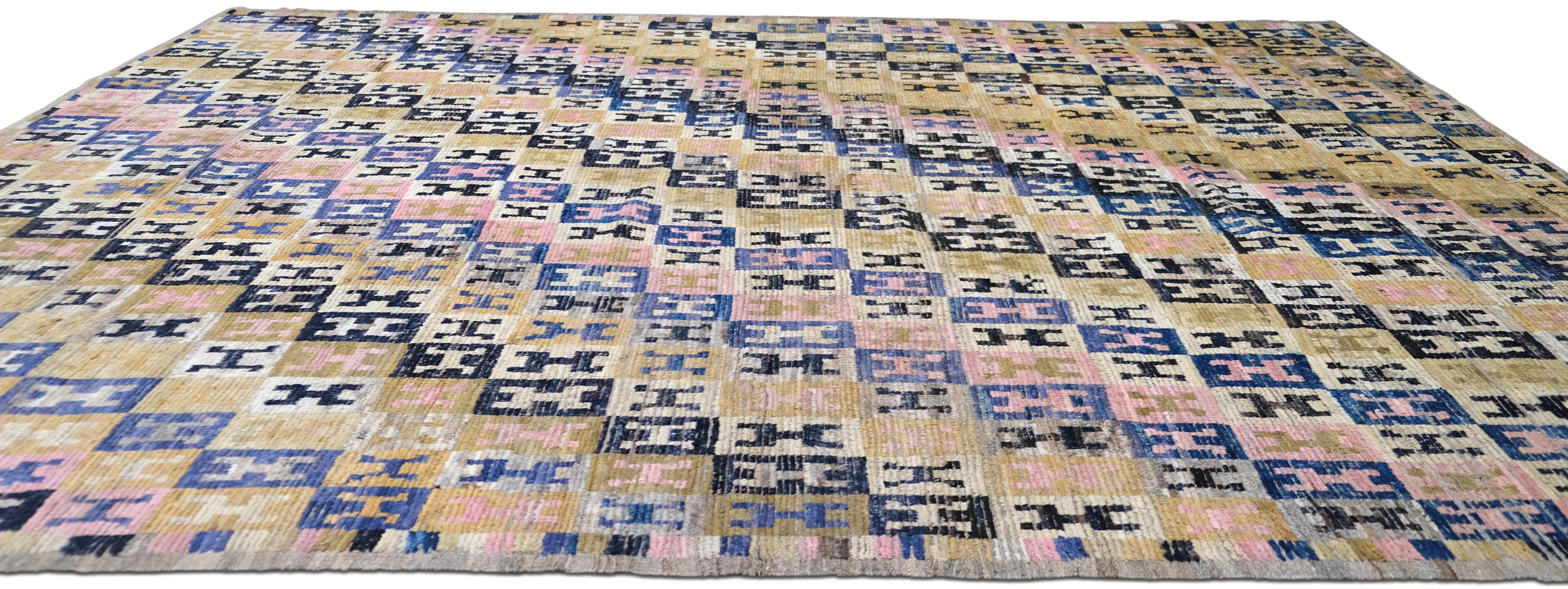 Alfombra geométrica moderna de lana de colores 9'3''x11'11'' Afgano en venta