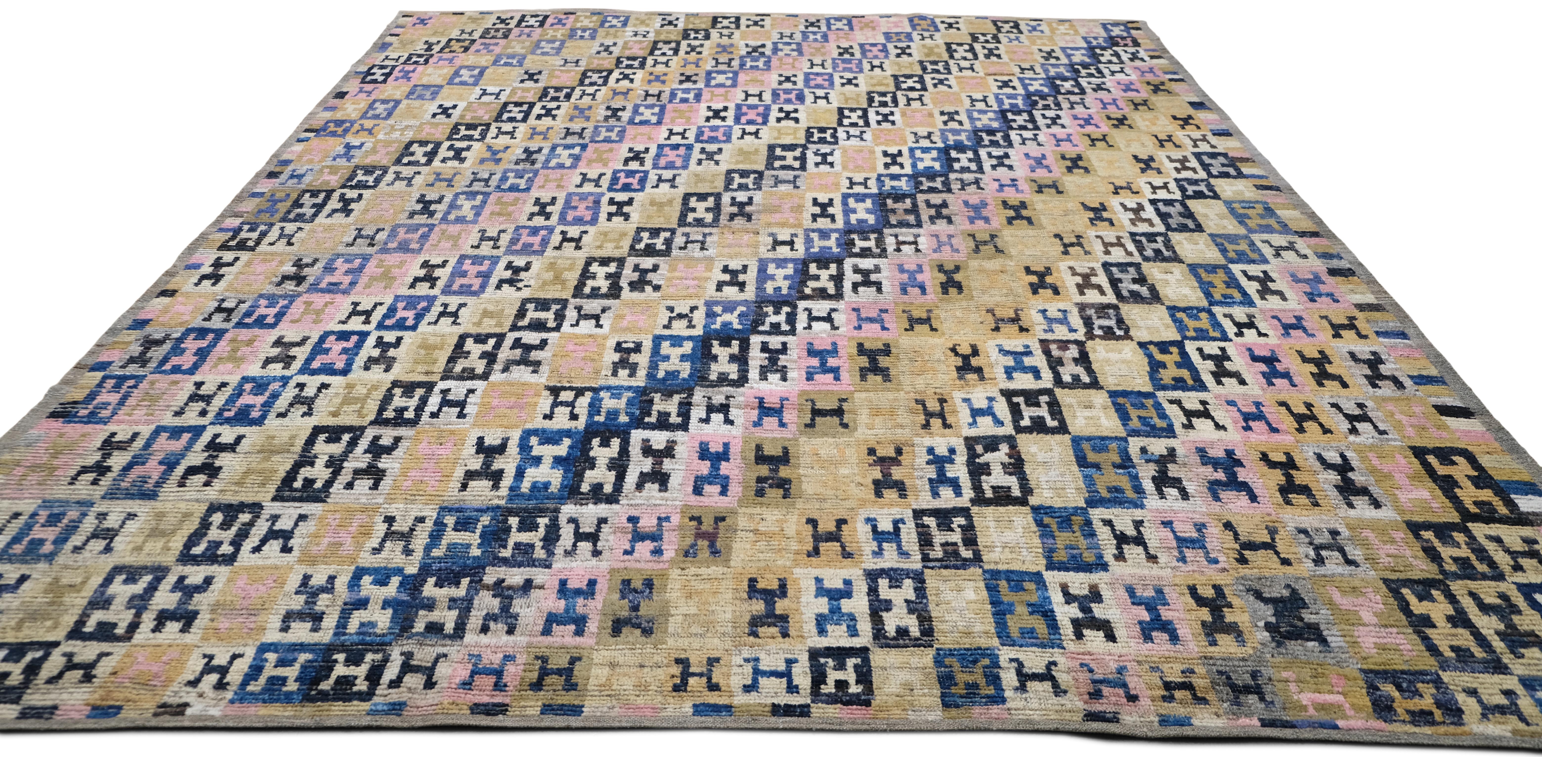 Alfombra geométrica moderna de lana de colores 9'3''x11'11'' Anudado a mano en venta