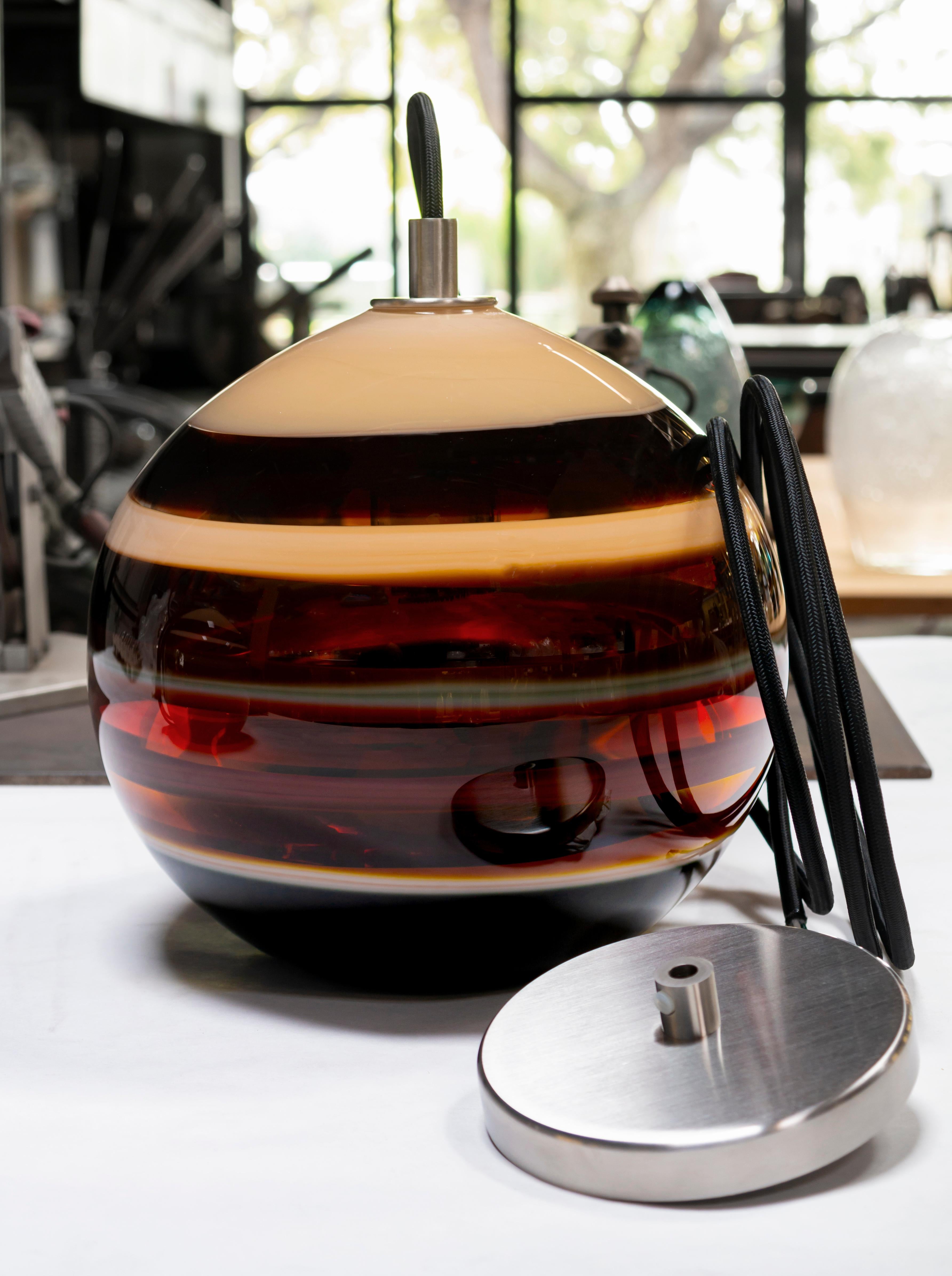 Pair of Amber Banded Orbs, Handblown Glass by Siemon & Salazar • In Stock 4