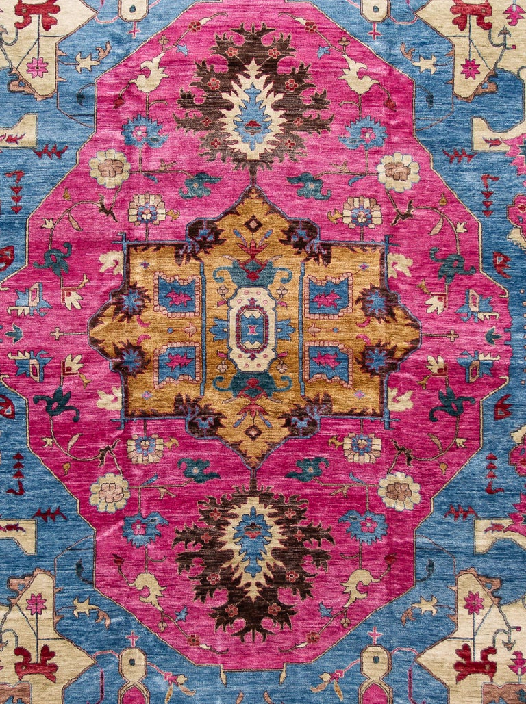 Modern Colorful Indian Wool and Silk Rug For Sale at 1stDibs