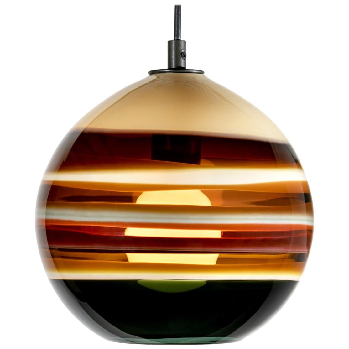 Banded Amber Pendant Light, Hand Blown Glass - Made to Order For Sale