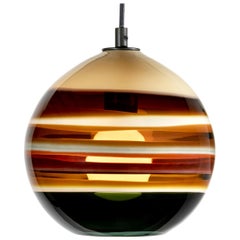 Amber Banded Orb Pendant Light, Hand Blown Glass - Made to Order