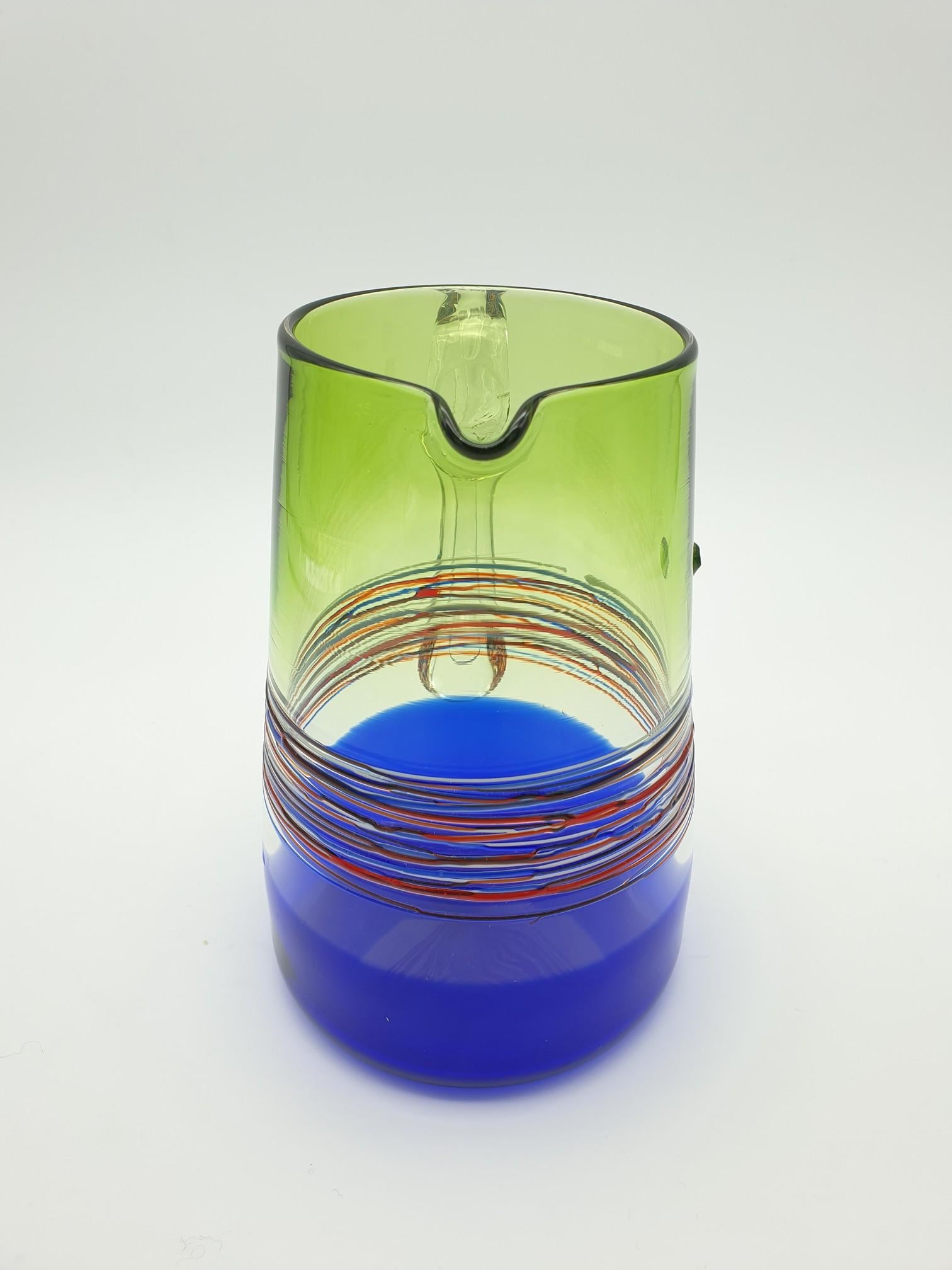Italian Modern Colorful Murano Glass Pitcher or Jug by Gino Cendese e Figlio, 1990s