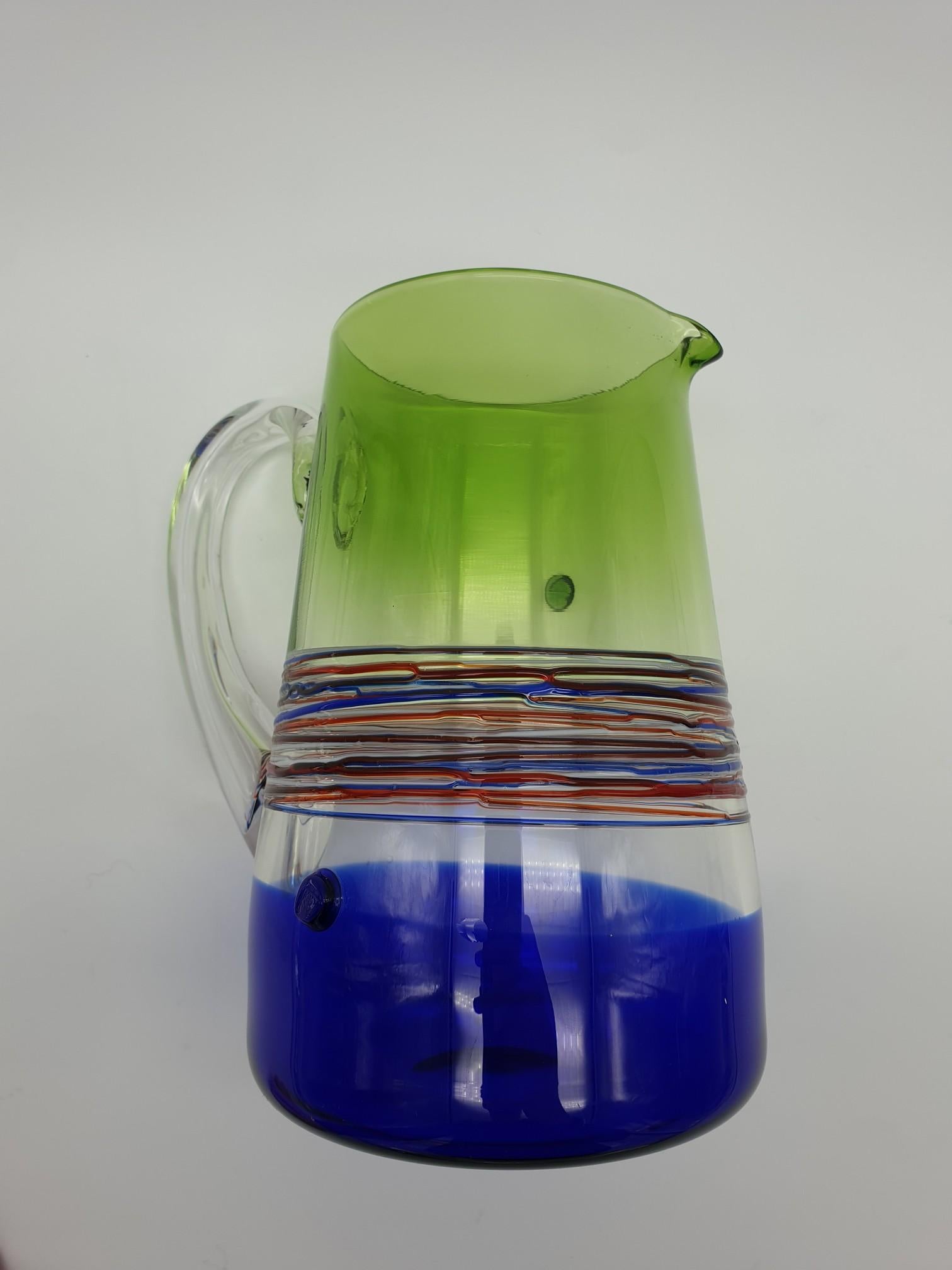 Modern Colorful Murano Glass Pitcher or Jug by Gino Cendese e Figlio, 1990s 2