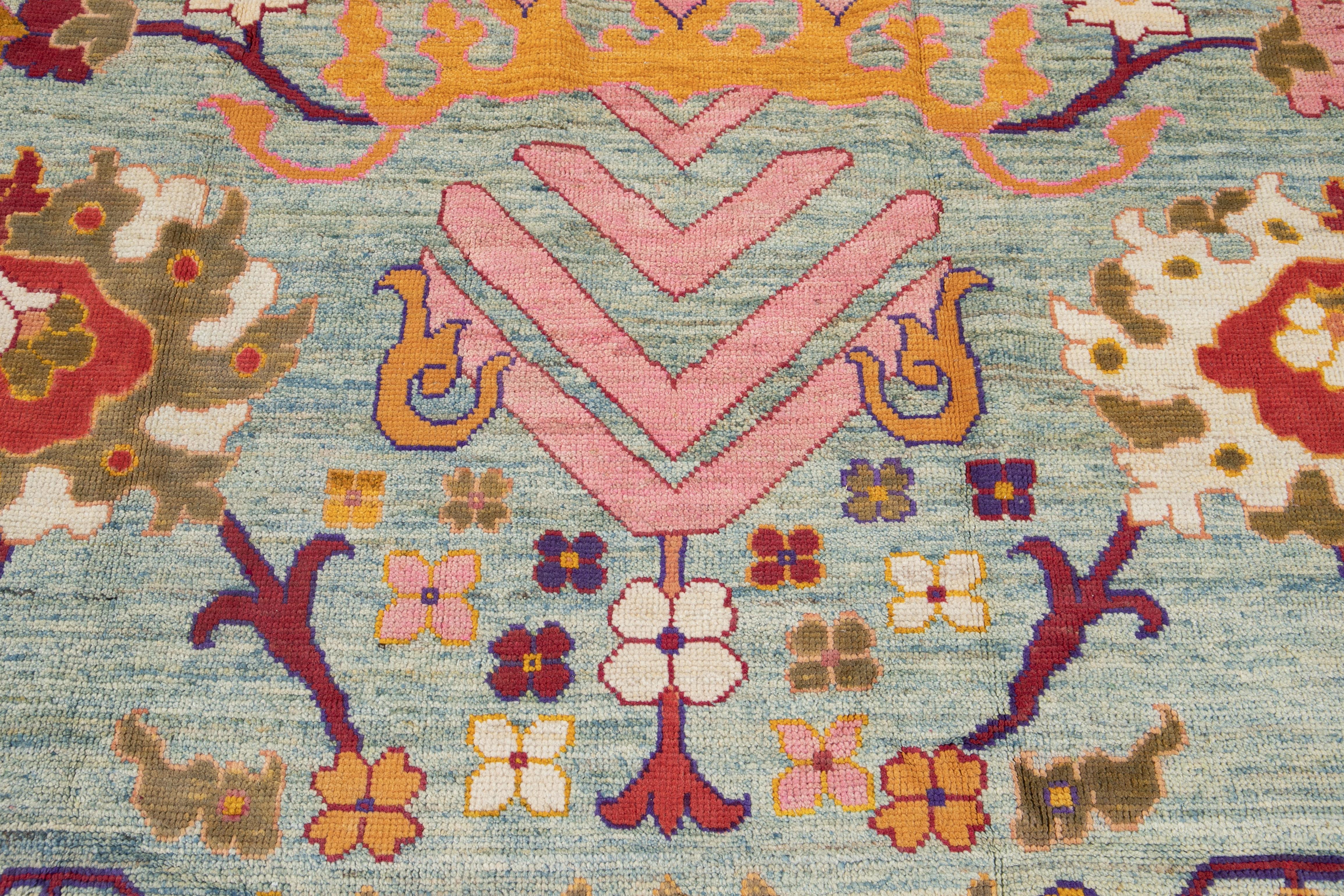 Modern Colorful Oushak Handmade Wool Rug For Sale 6
