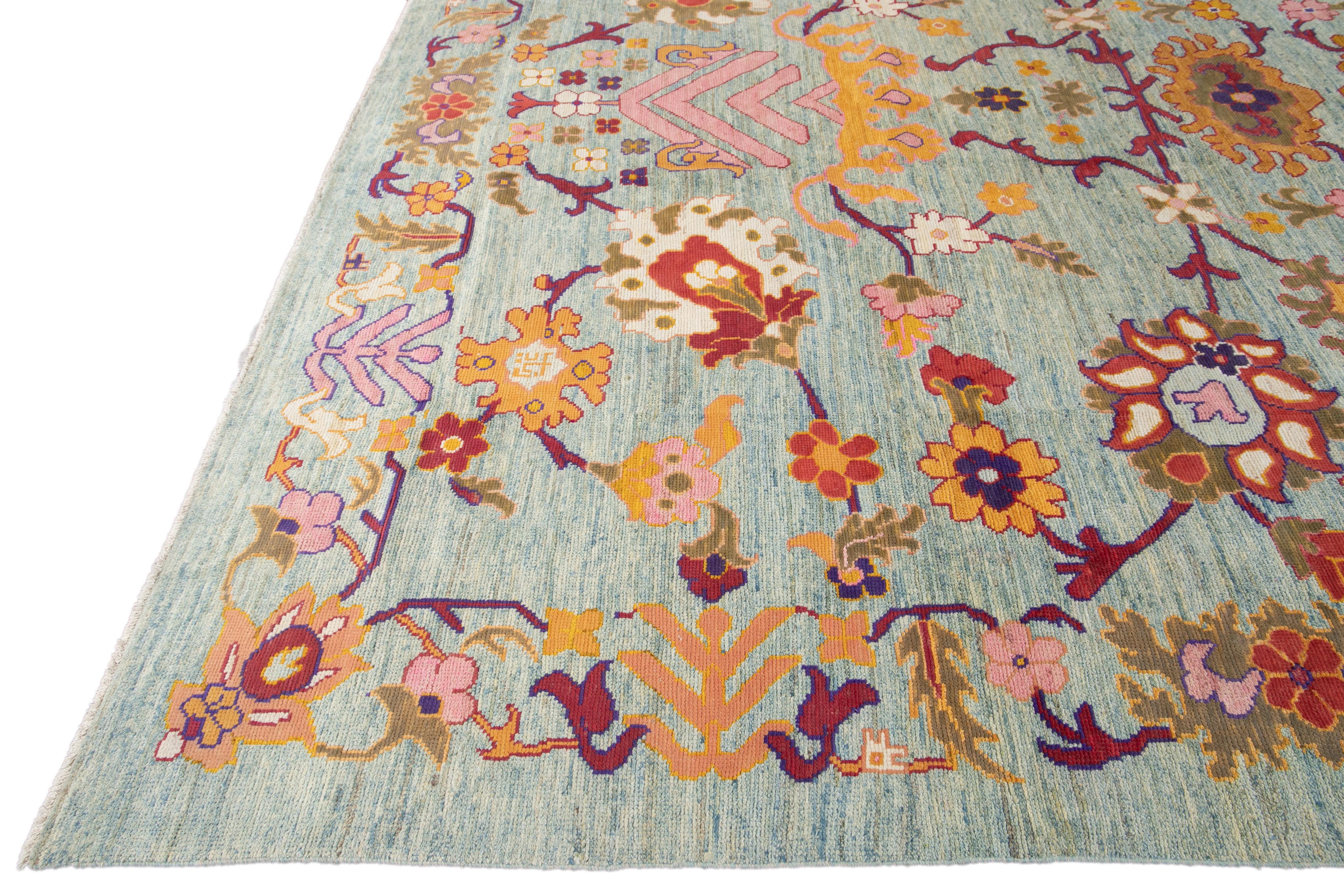 Hand-Knotted Modern Colorful Oushak Handmade Wool Rug For Sale