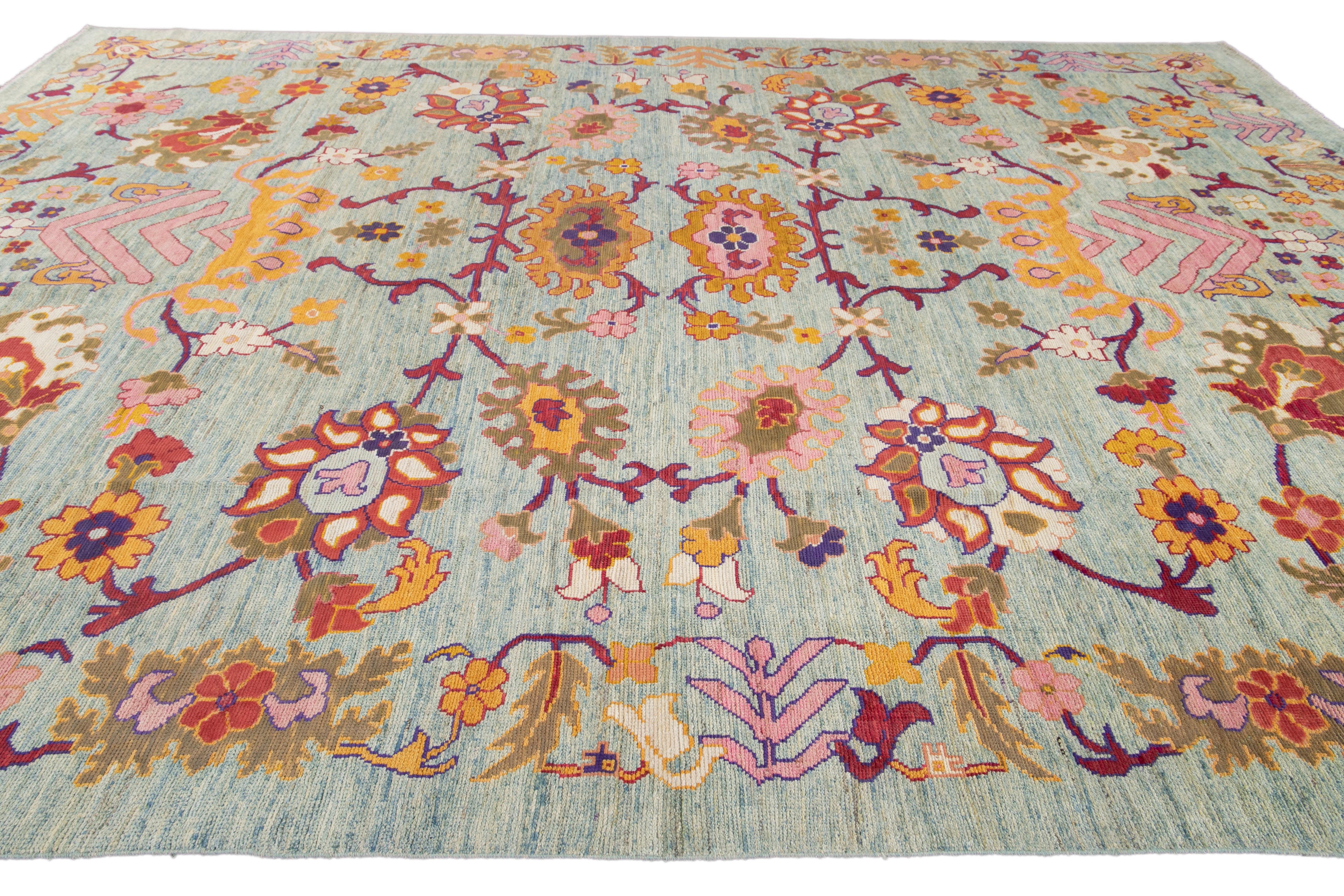 Modern Colorful Oushak Handmade Wool Rug For Sale 1
