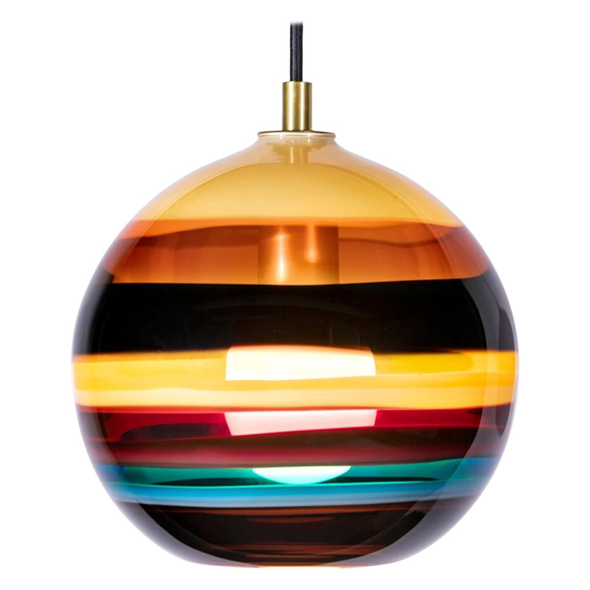 Banded Cranberry Pendant Light, Hand Blown Glass - Made to Order