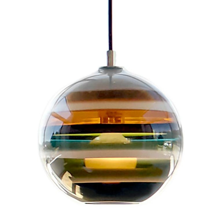 Modern Colorful Pendant Light, Stone Banded Orb, Handblown Glass 1