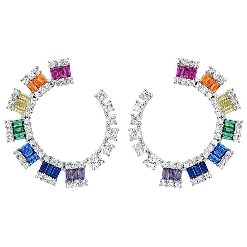 Modern Colorful Zirconia Half Circle Gold-Plated Silver Earrings