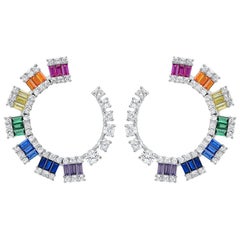 Modern Colorful Zirconia Half Circle Gold-Plated Silver Earrings