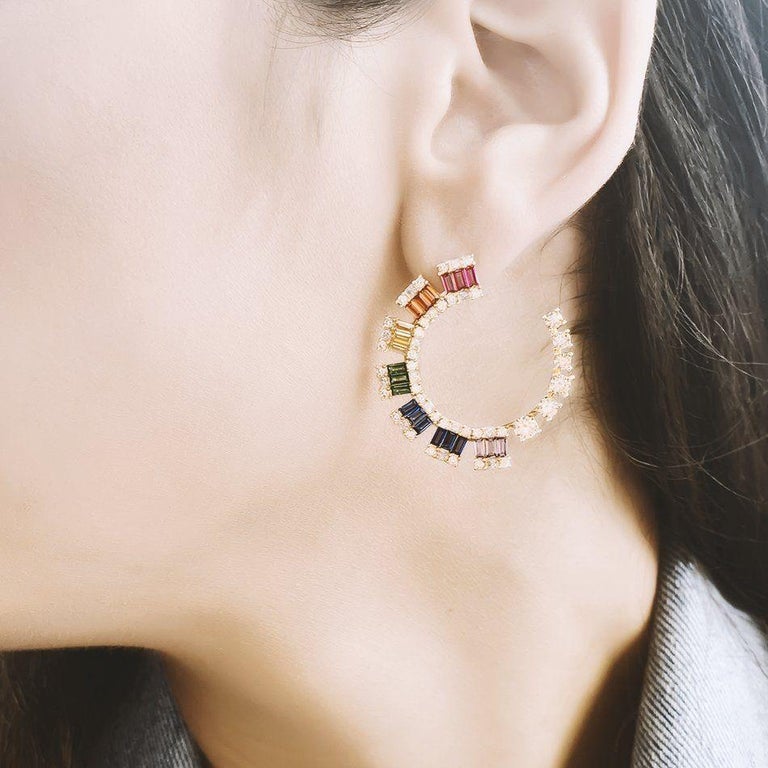 Modern Colorful Zirconia Half Circle Gold-Plated Silver Earrings For ...