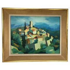 Modern composition oil on canvas by Michel Ferbert, 1950, Southern landscape