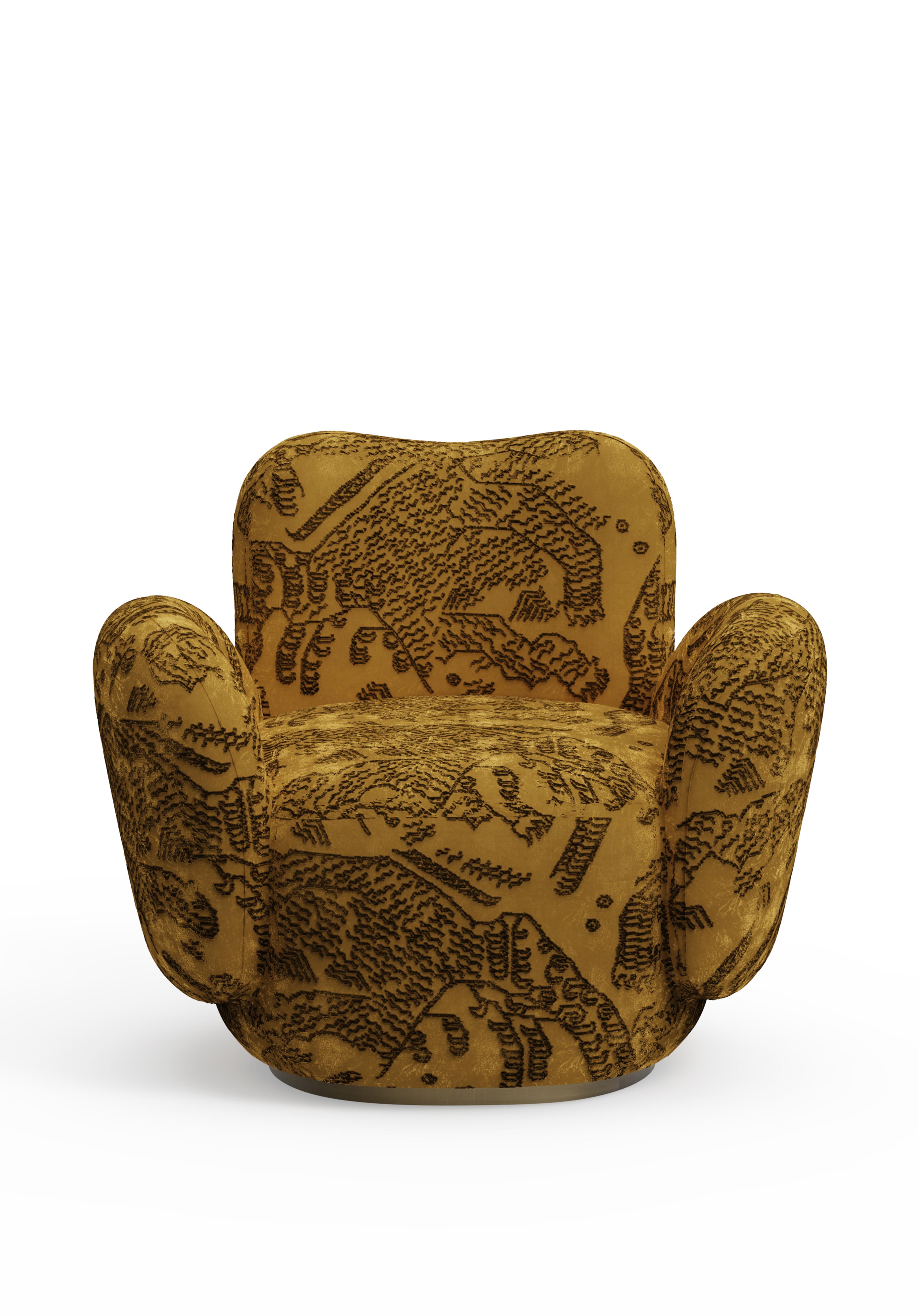 Portoghese Poltroncine contemporanee Conchula, girevoli, in velluto jacquard italiano, Greenapple in vendita