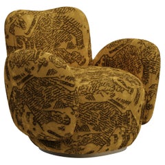 Contemporary Conchula Accent Chairs, drehbar, italienischer Jacquard-Samt, Greenapple