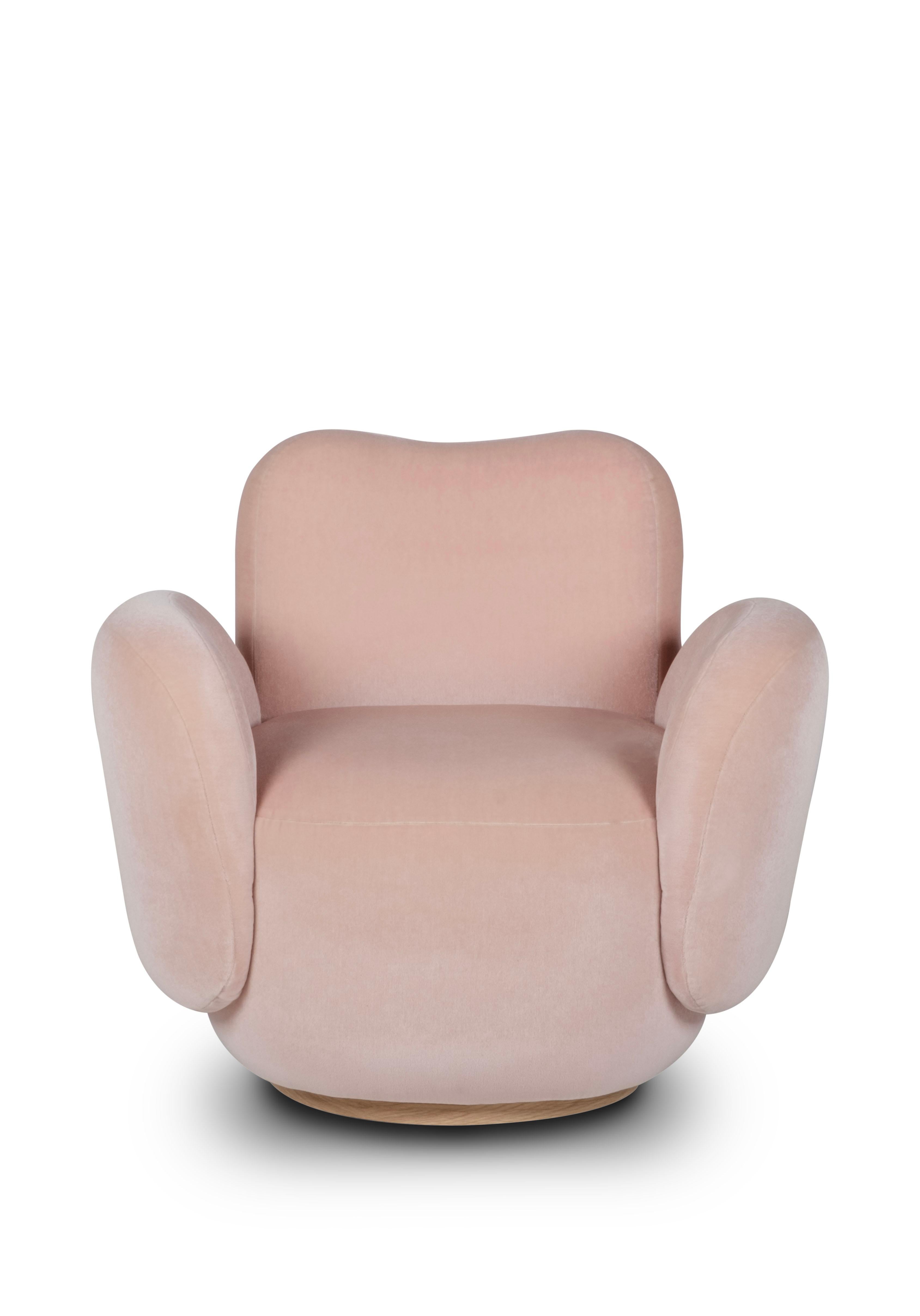 XXI secolo e contemporaneo Sedia da salotto moderna Conchula, poltrona, girevole, mohair italiano, Greenapple in vendita