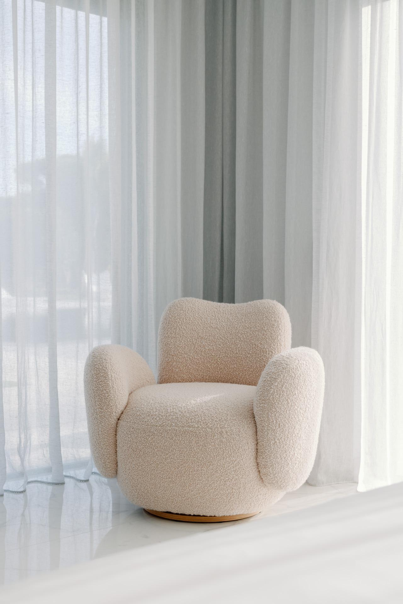 Mid-Century Modern Conchula Armchair, Swivel, DEDAR White Handmade by Greenapple For Sale 7
