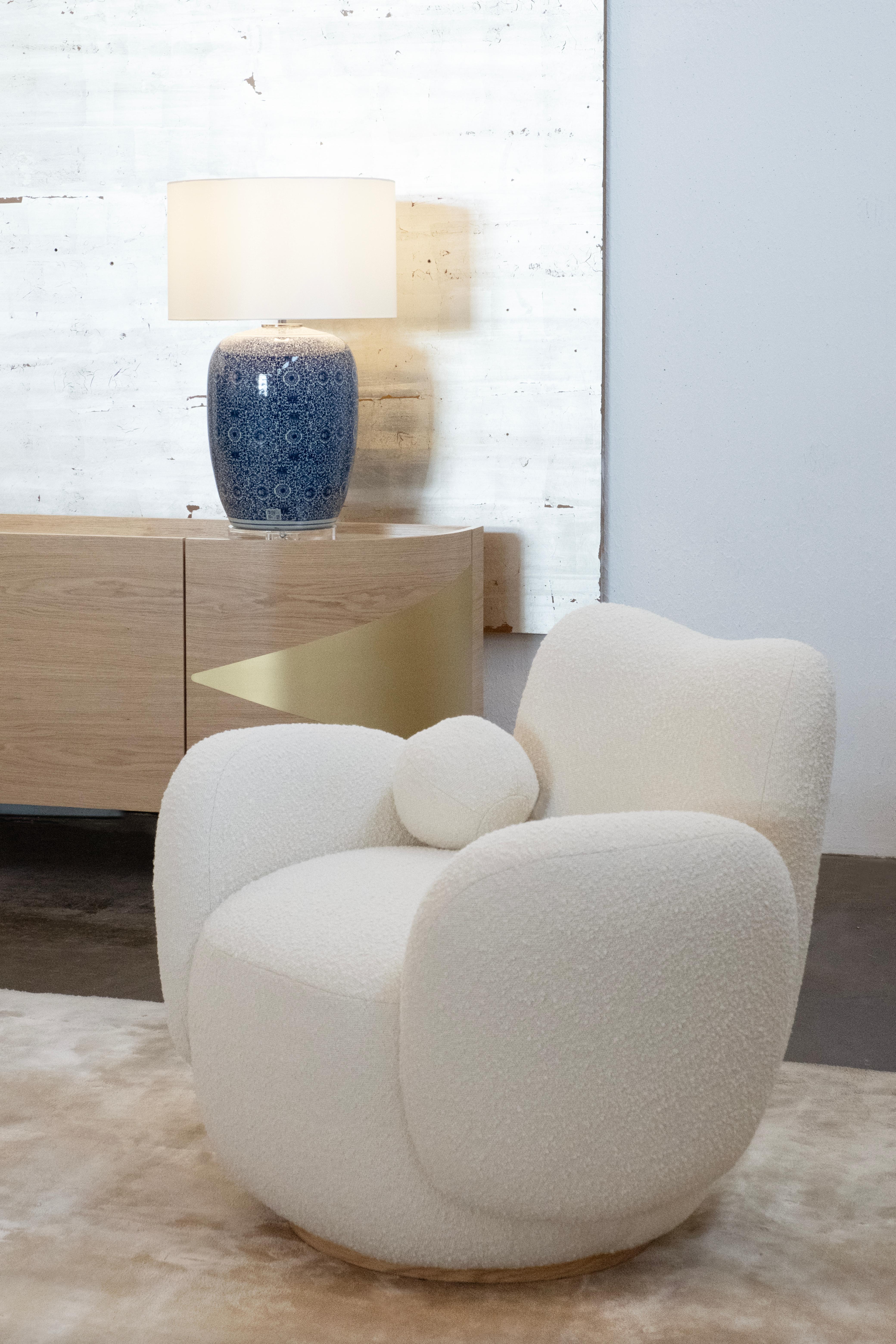 Portuguese Mid-Century Modern Conchula Armchair, Swivel, DEDAR White Handmade by Greenapple For Sale