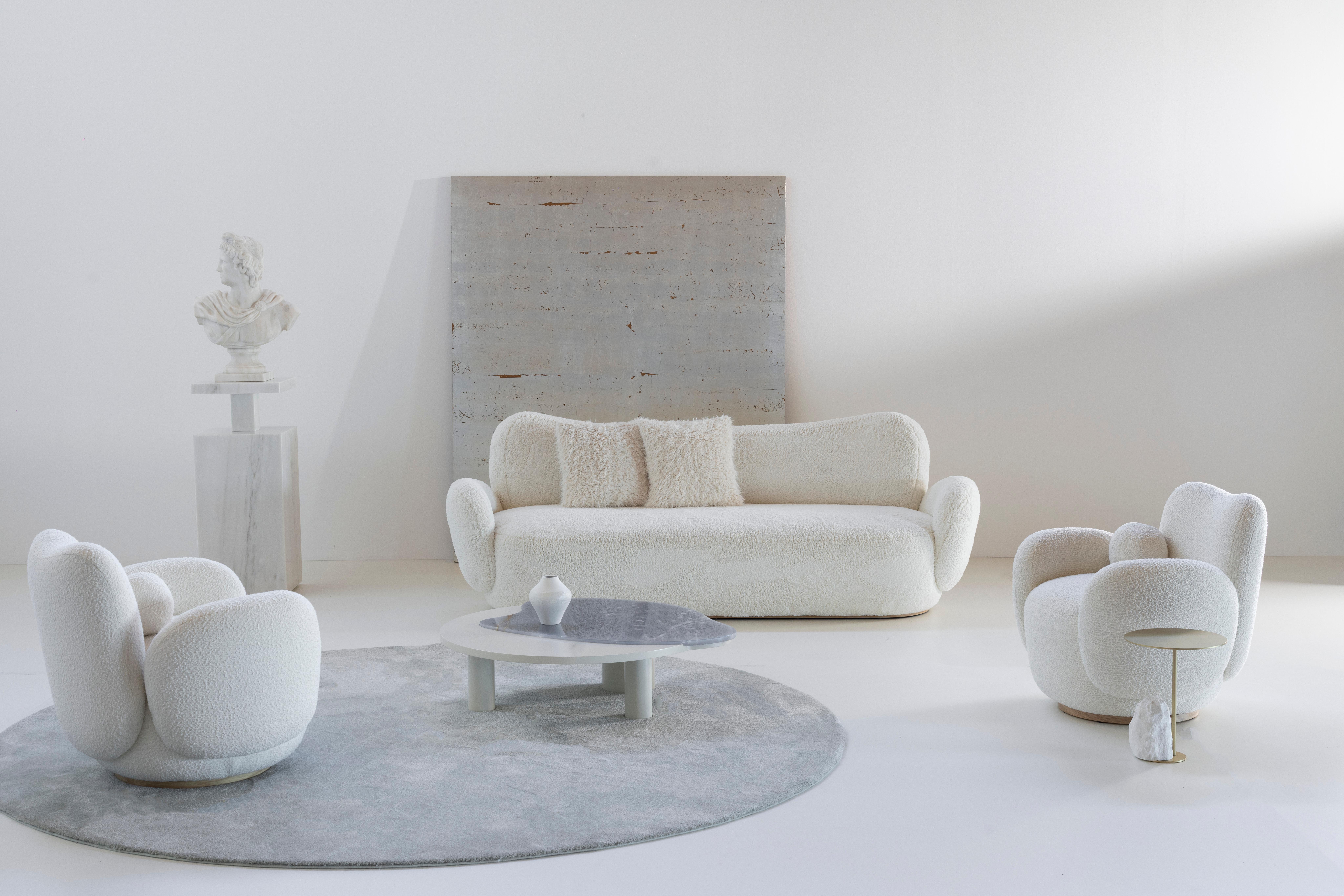 Modern Conchula Curved Sofa, Ivory Bouclé, Handmade in Portugal by Greenapple For Sale 13