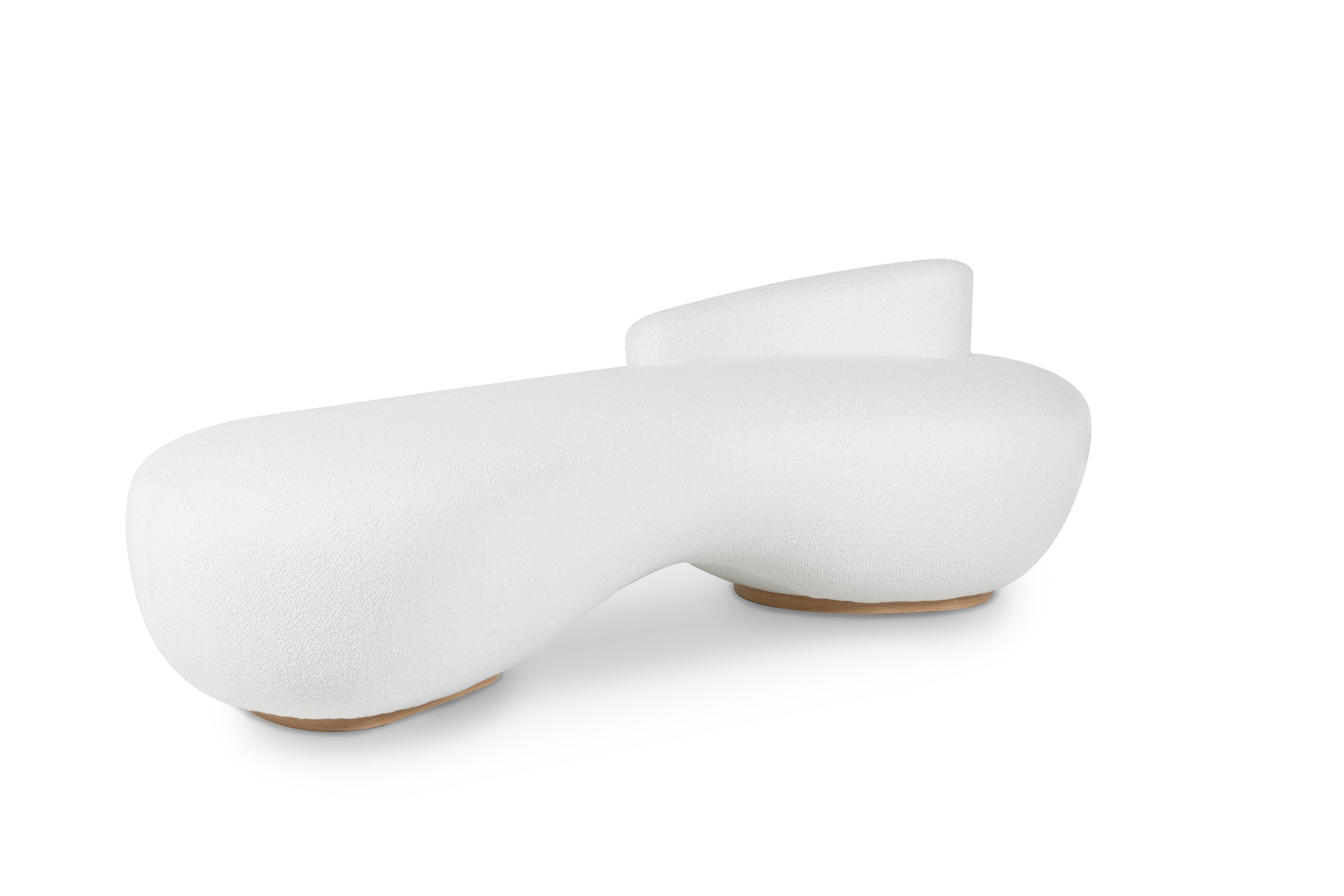 Woodwork Mid-Century Modern Conchula Day Bed, DEDAR White Bouclé, Handmade by Greenapple For Sale