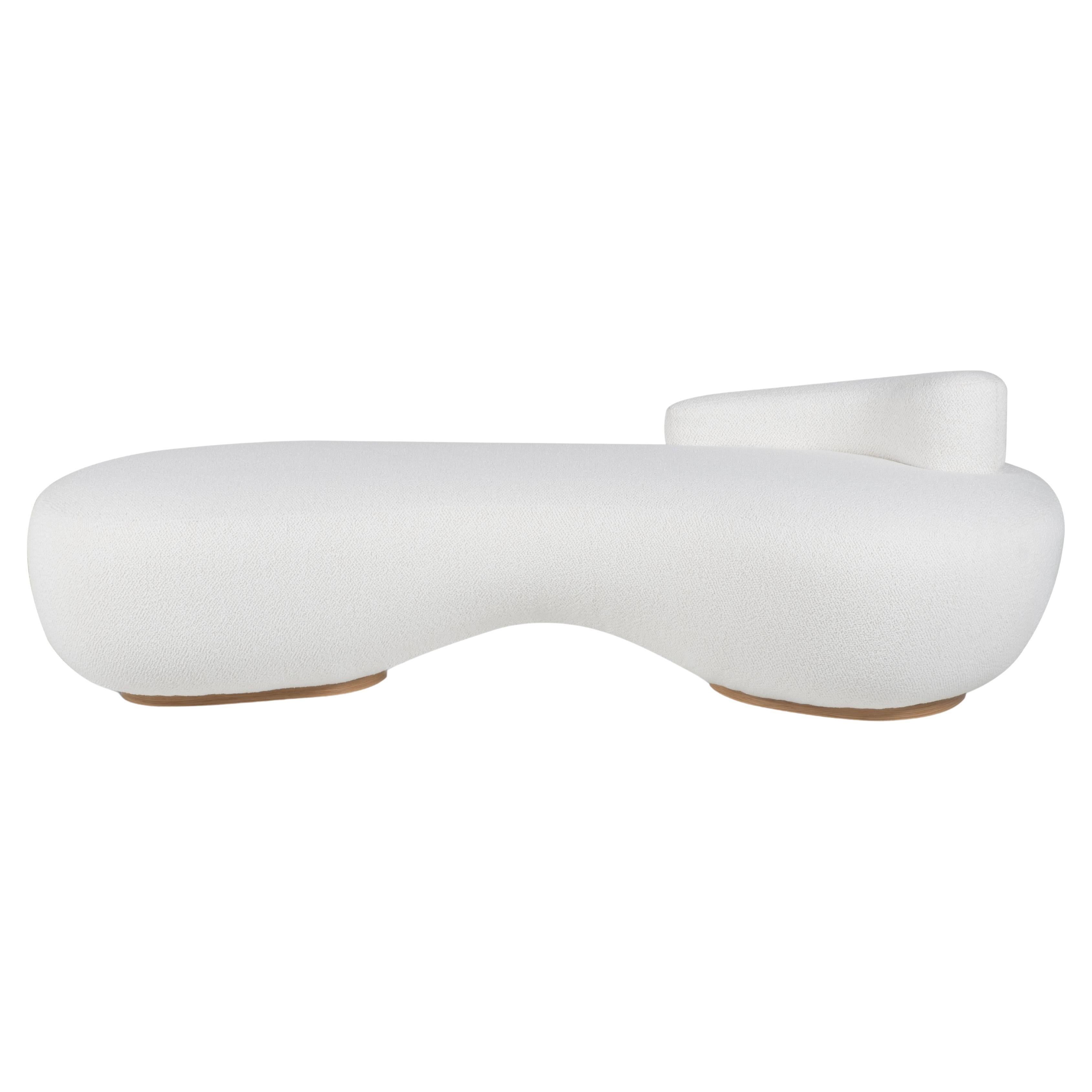 Mid-Century Modern Conchula Day Bed, DEDAR White Bouclé, Handmade by Greenapple For Sale