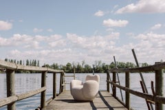 Conchula Outdoor-Drehsessel von Rute Martins für Greenapple, blau gestreift